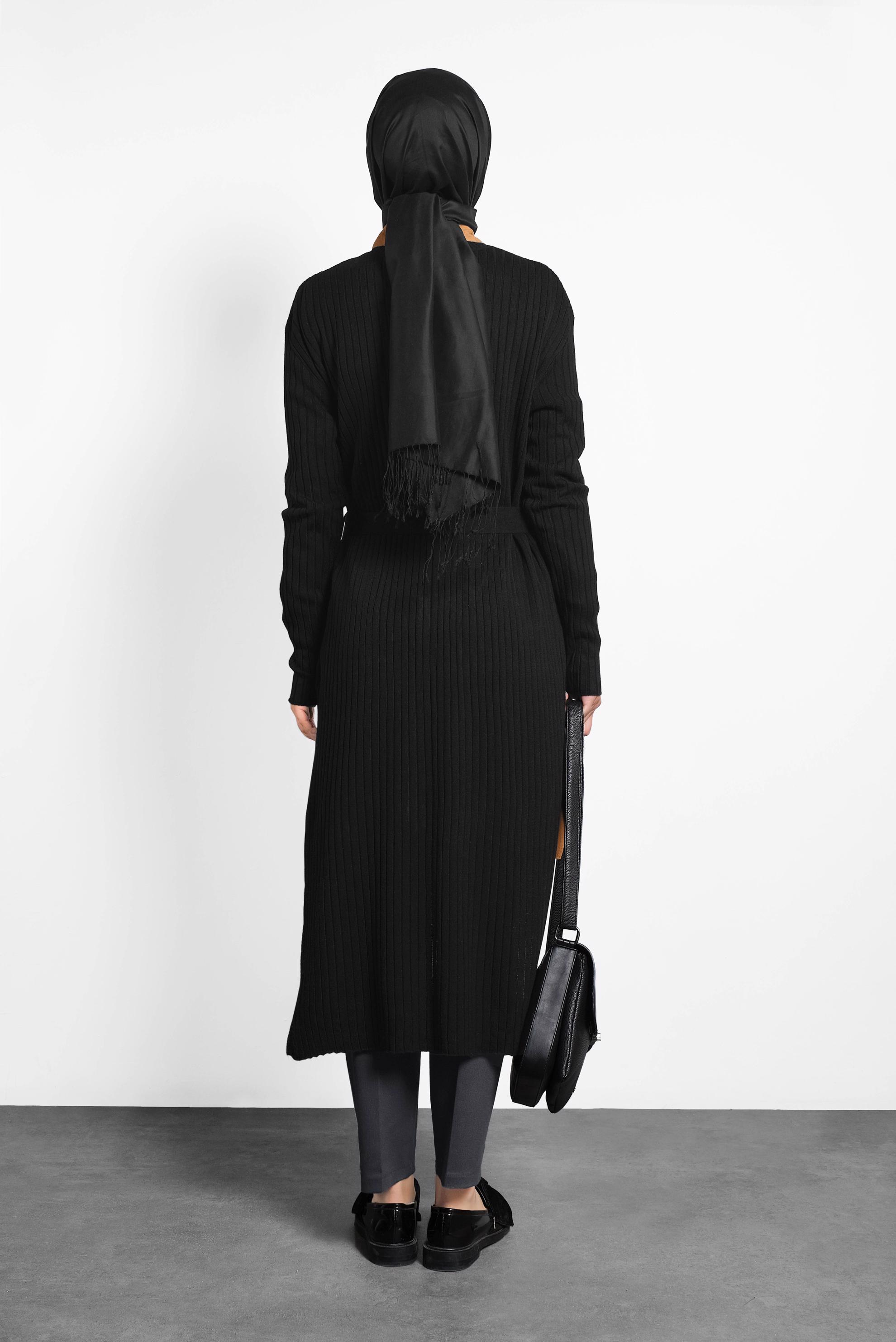 Tesettür giyim SİYAH FİTİLLİ TRİKO CEKET 40049 