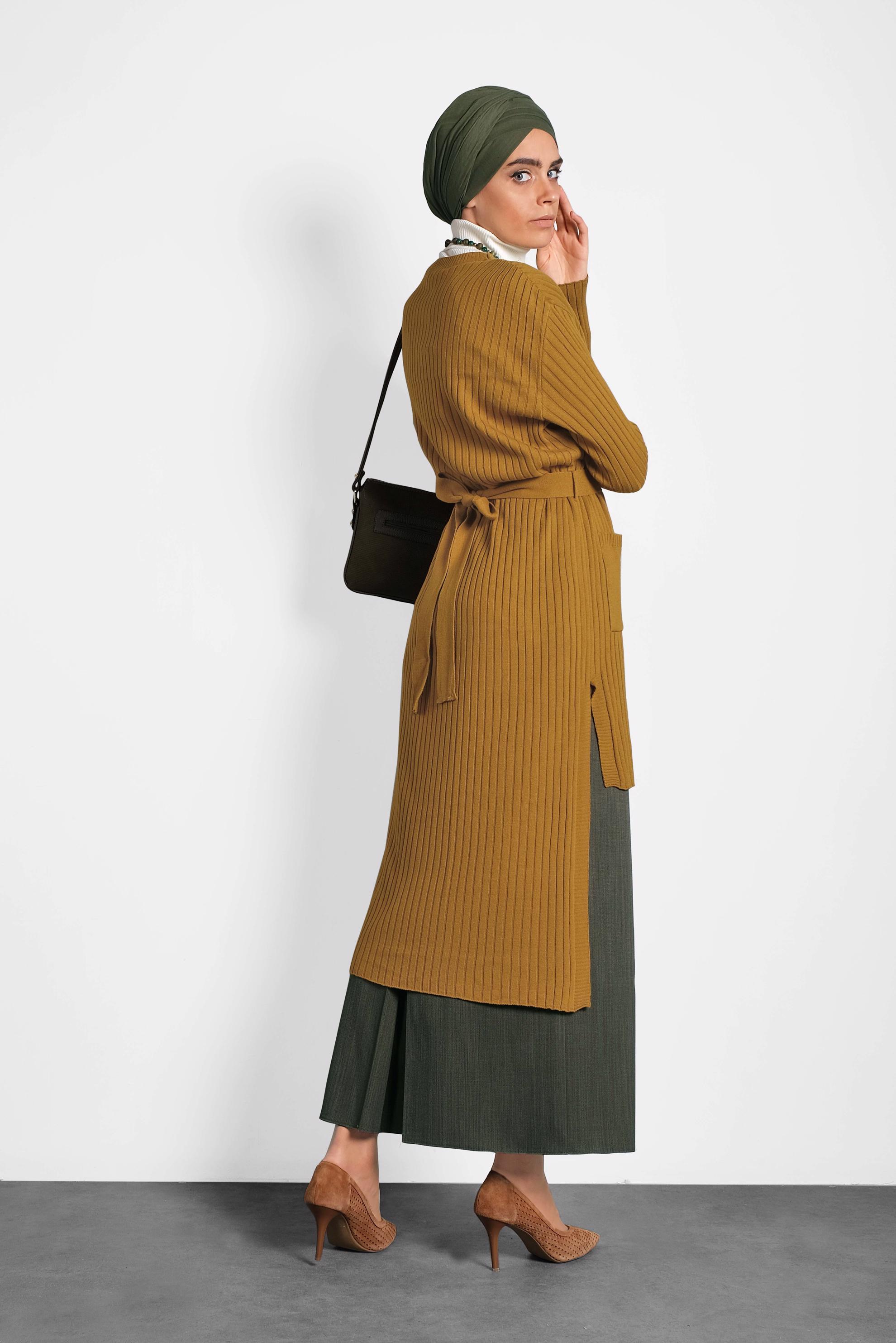 Tesettür giyim SARI FİTİLLİ TRİKO CEKET 40049 