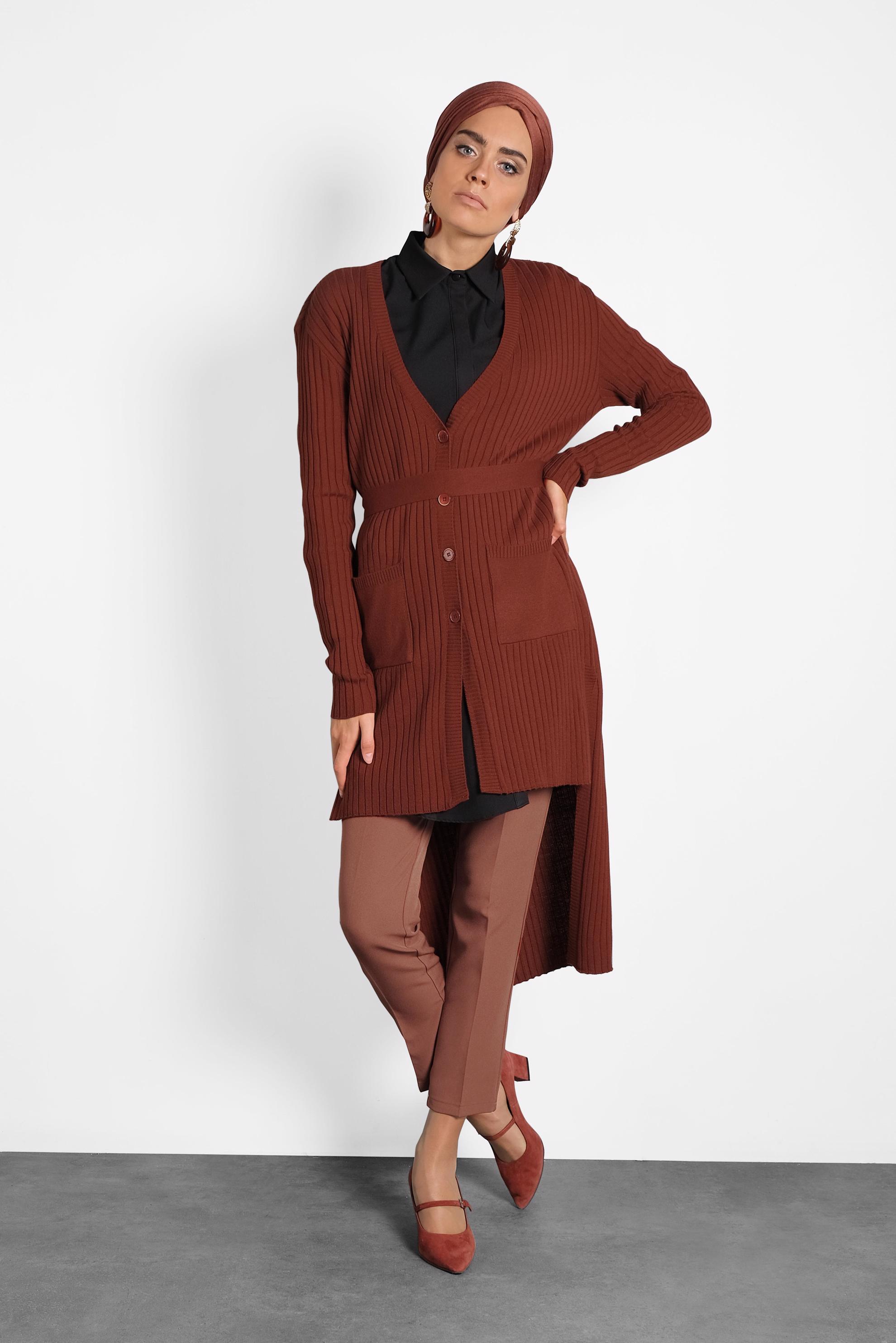 Tesettür giyim TURUNCU FİTİLLİ TRİKO CEKET 40049 