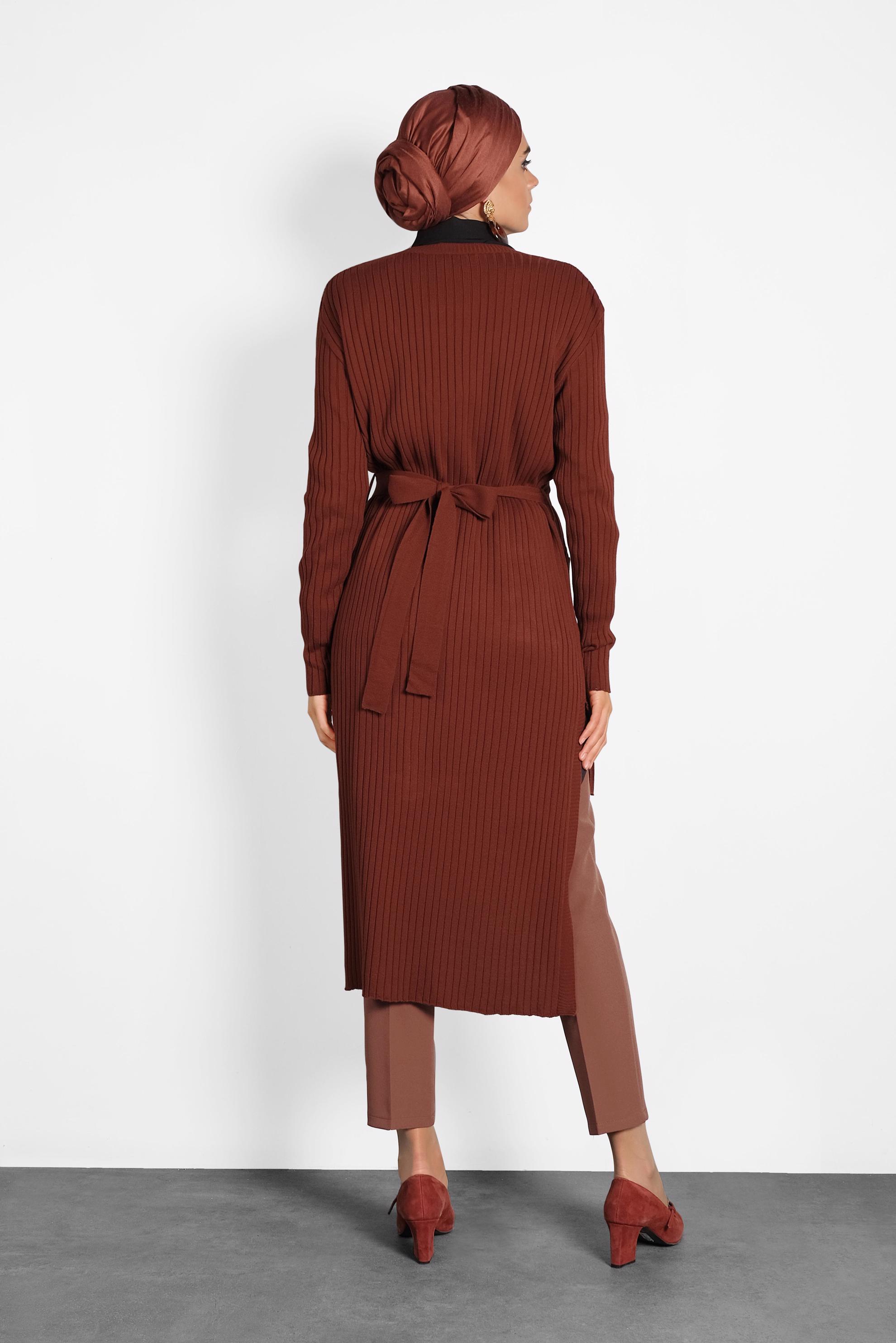 Tesettür giyim TURUNCU FİTİLLİ TRİKO CEKET 40049 