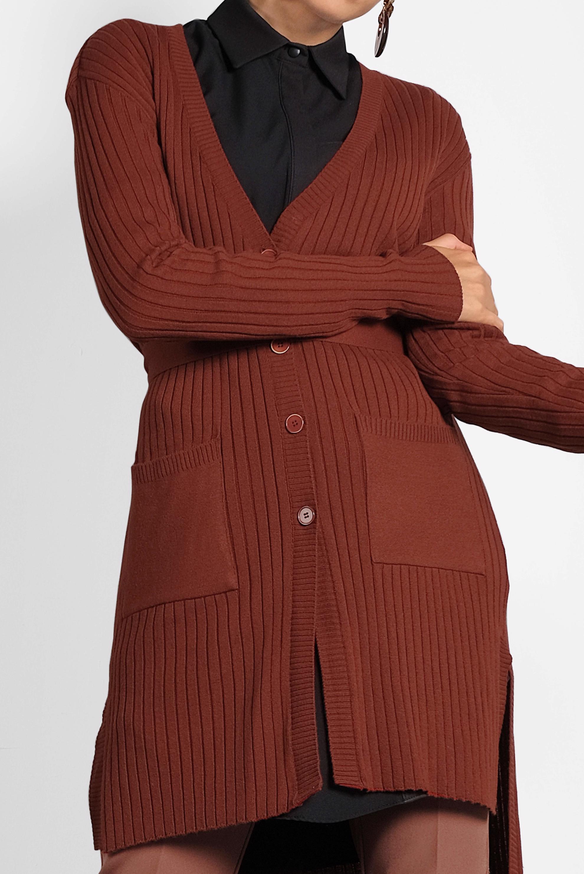 Tesettür giyim TURUNCU FİTİLLİ TRİKO CEKET 40049 