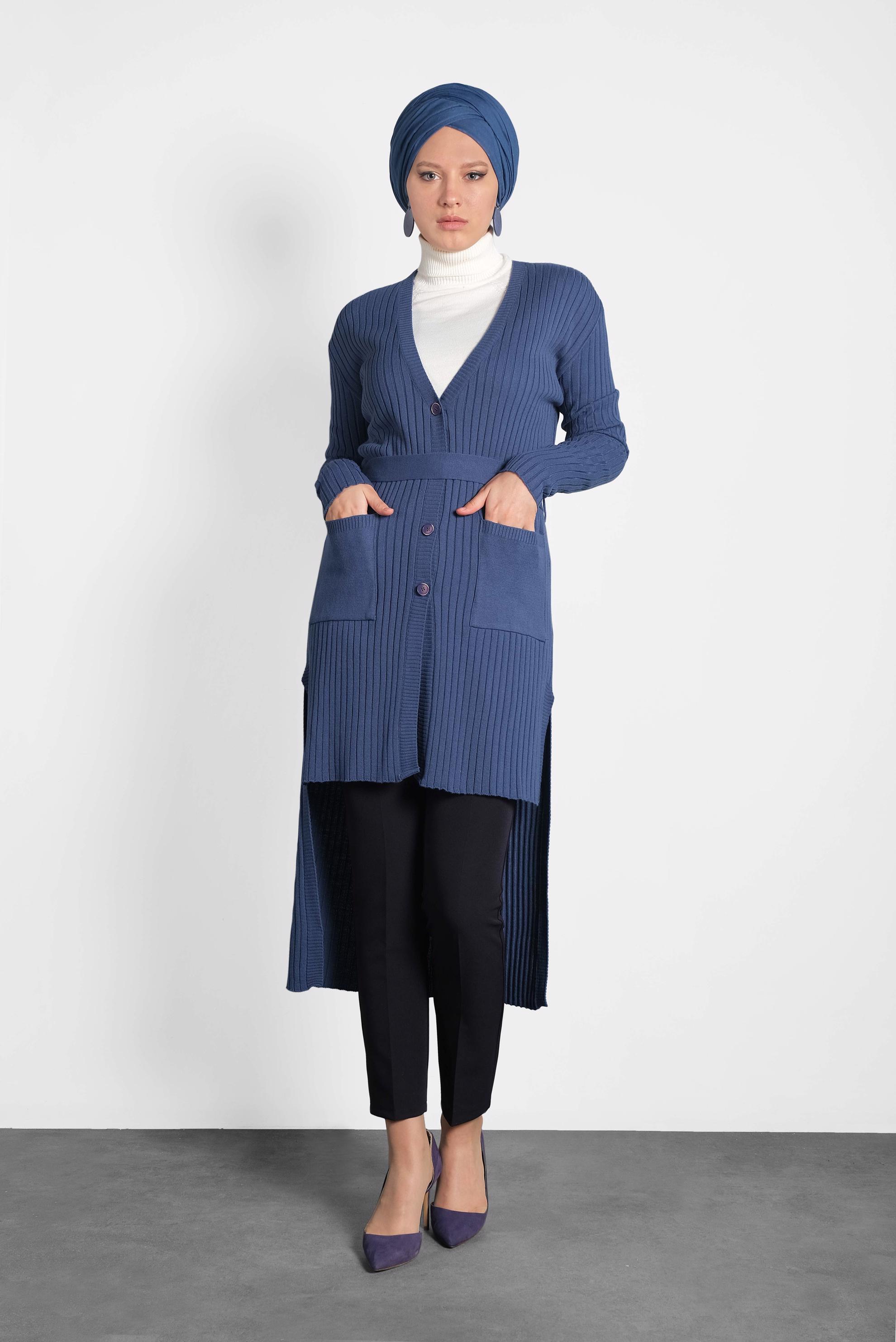 Tesettür giyim LACİVERT FİTİLLİ TRİKO CEKET 40049 