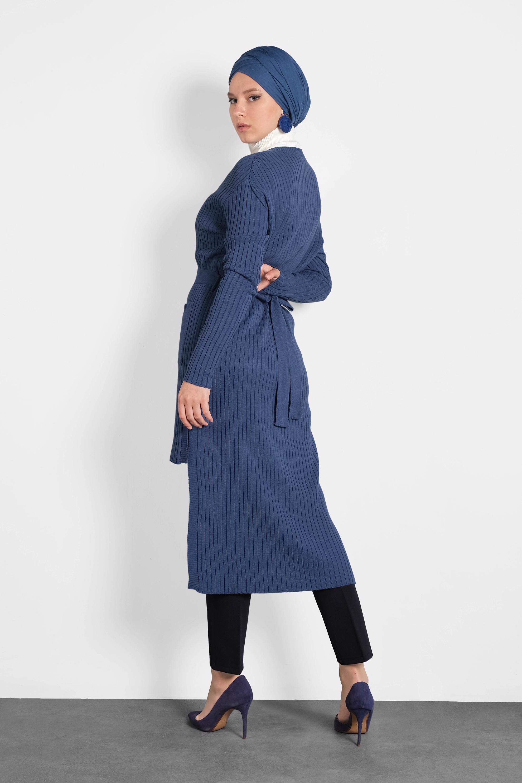 Tesettür giyim LACİVERT FİTİLLİ TRİKO CEKET 40049 