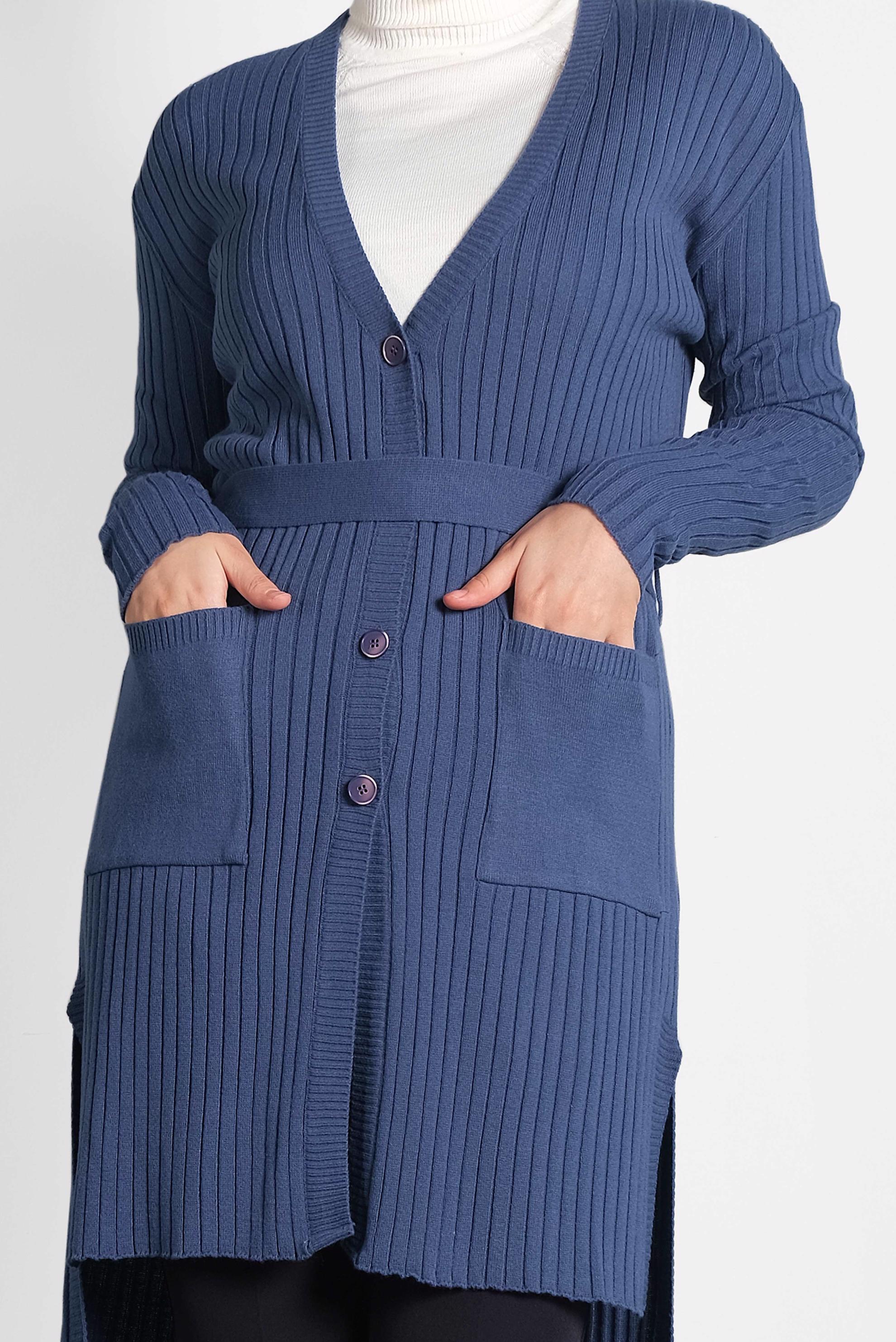 Tesettür giyim LACİVERT FİTİLLİ TRİKO CEKET 40049 