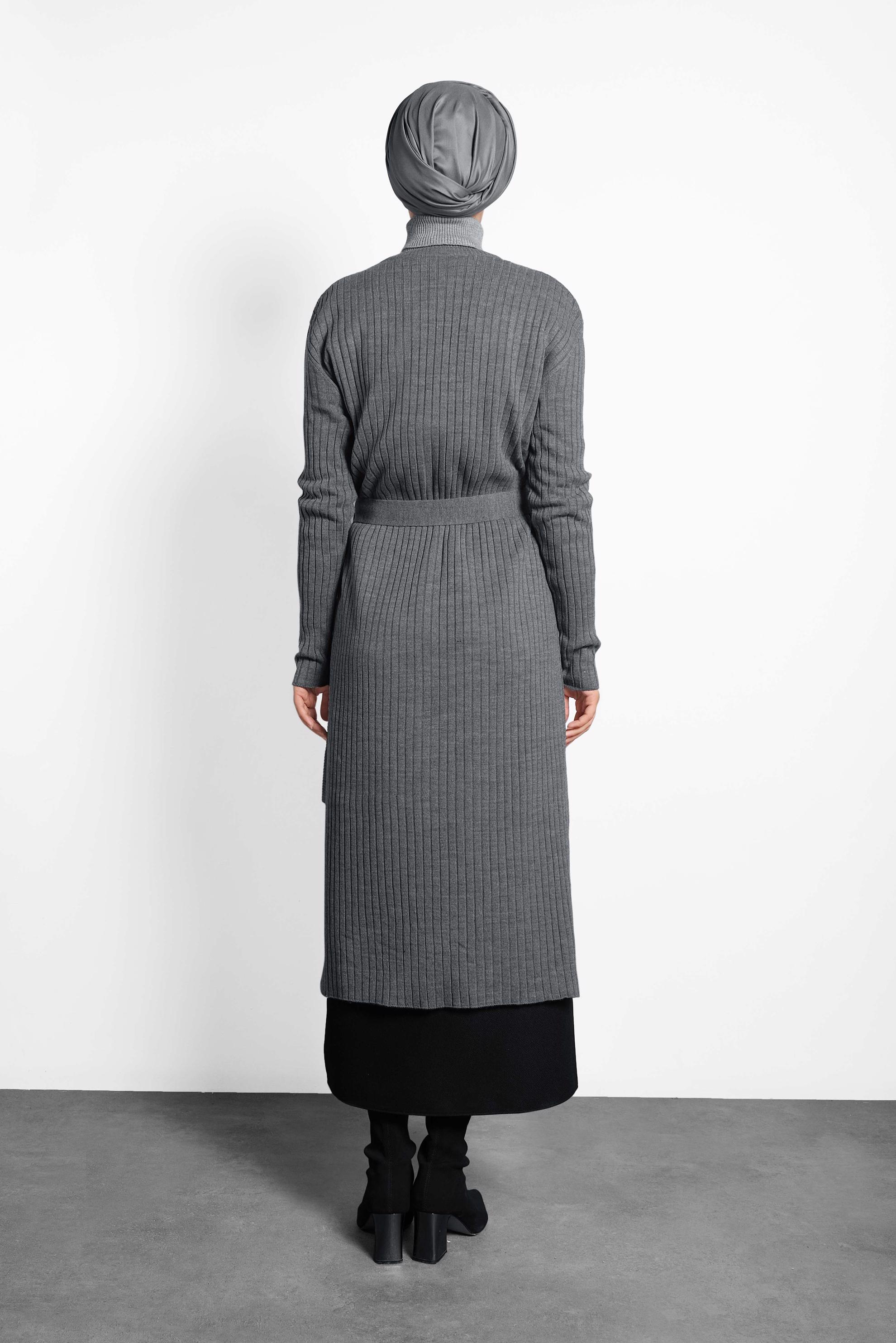 Tesettür giyim GRİ FİTİLLİ TRİKO CEKET 40049 