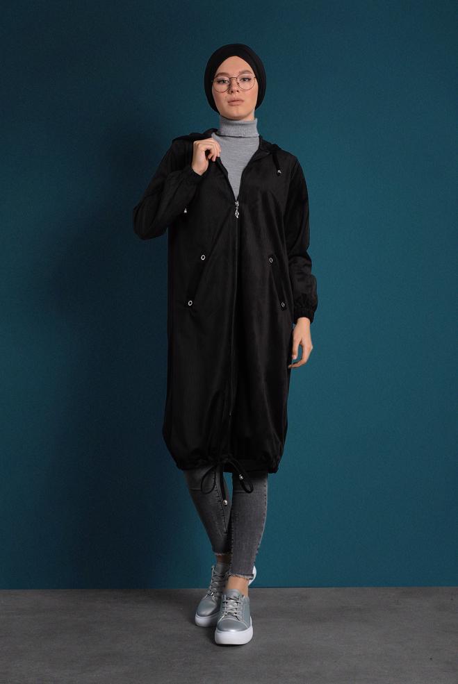 Vêtements hijab NOIR VESTE EN VELOURS CÔTELÉ À ZIPPÉ 40415  - ALVİNA