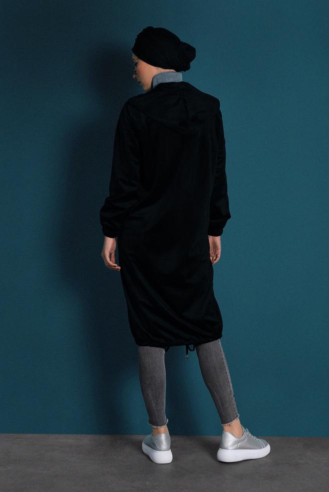 Vêtements hijab NOIR VESTE EN VELOURS CÔTELÉ À ZIPPÉ 40415  - ALVİNA