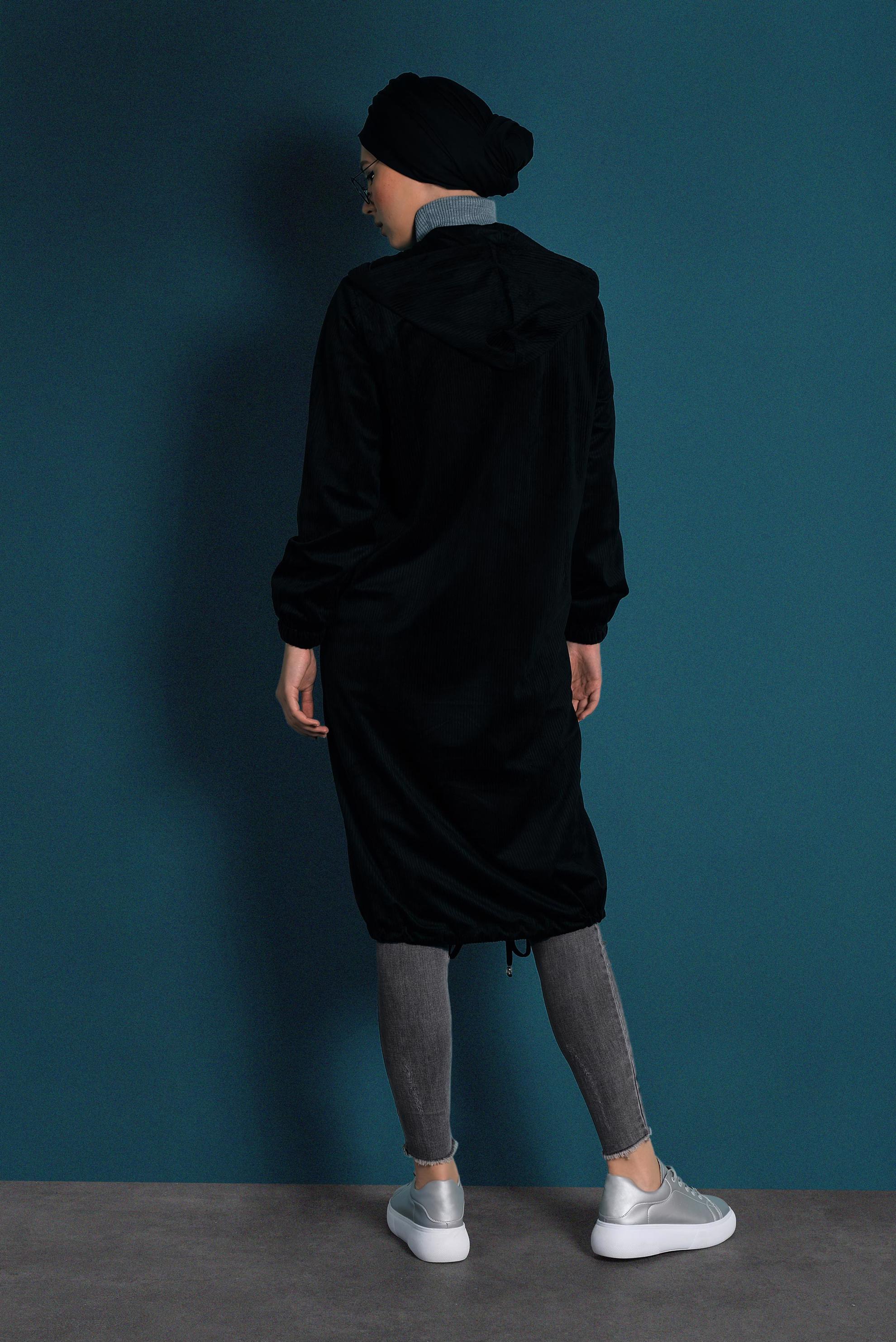 Hijab clothing BLACK ZIPPED CORDUROY JACKET 40415 