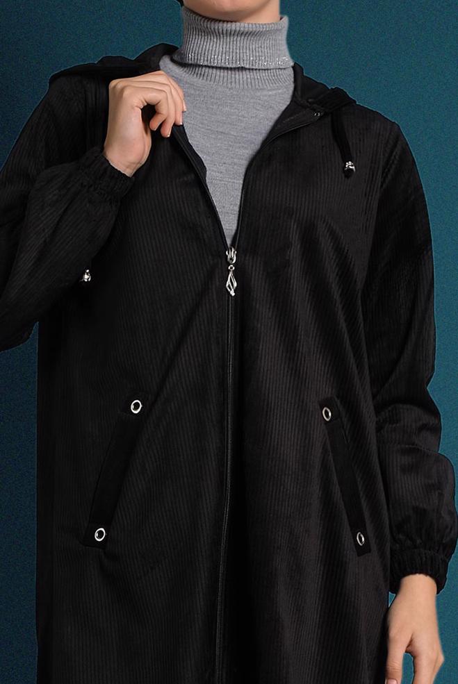 Vêtements hijab NOIR VESTE EN VELOURS CÔTELÉ À ZIPPÉ 40415  - ALVİNA