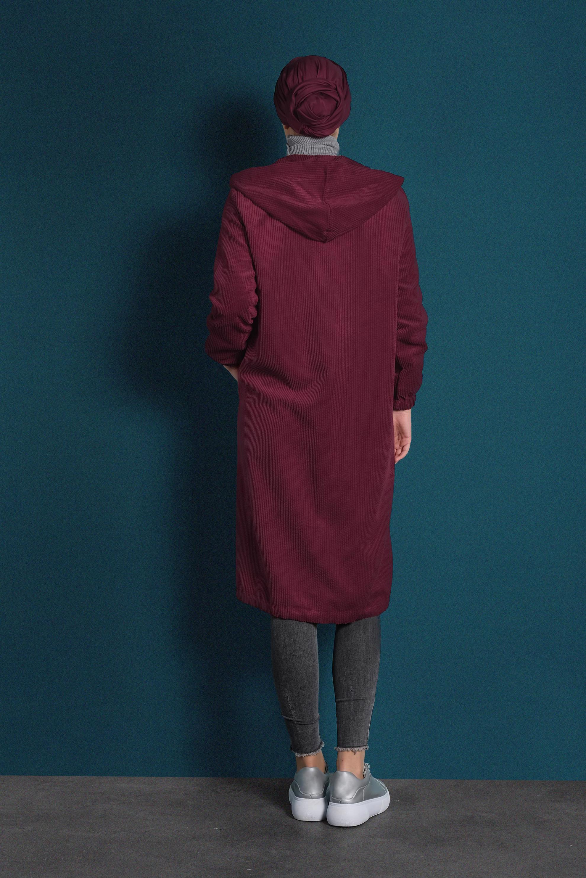 Hijab clothing CLARET RED ZIPPED CORDUROY JACKET 40415 