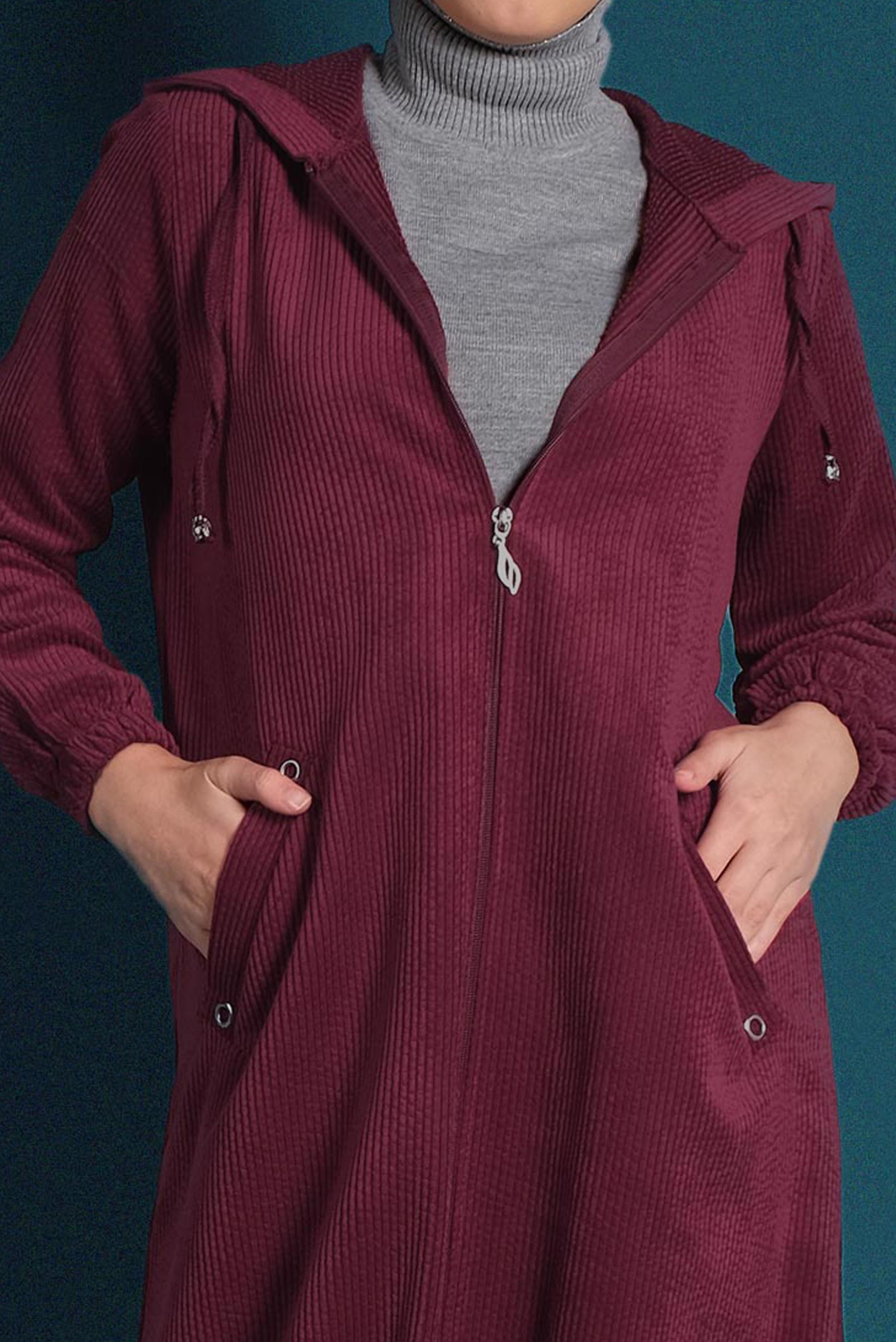 Hijab clothing CLARET RED ZIPPED CORDUROY JACKET 40415 