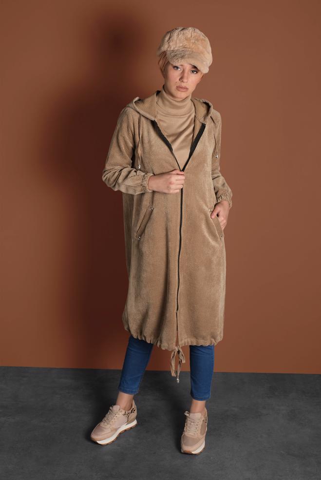 Vêtements hijab BRUN VESTE EN VELOURS CÔTELÉ À ZIPPÉ 40415  - ALVİNA