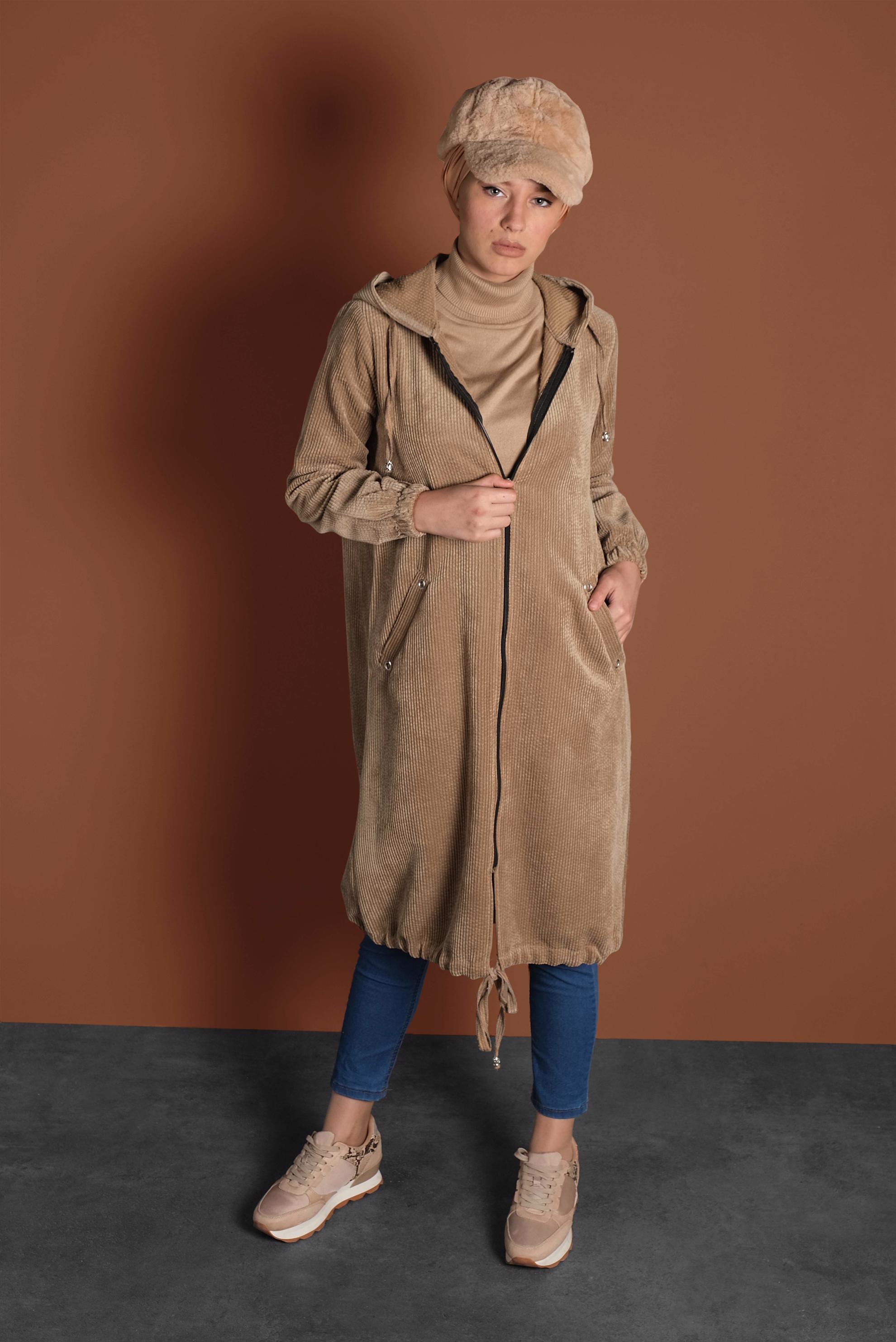 Tesettür giyim KAHVE FERMUAR FİTİLLİ KADİFE GİY ÇIK 40415 