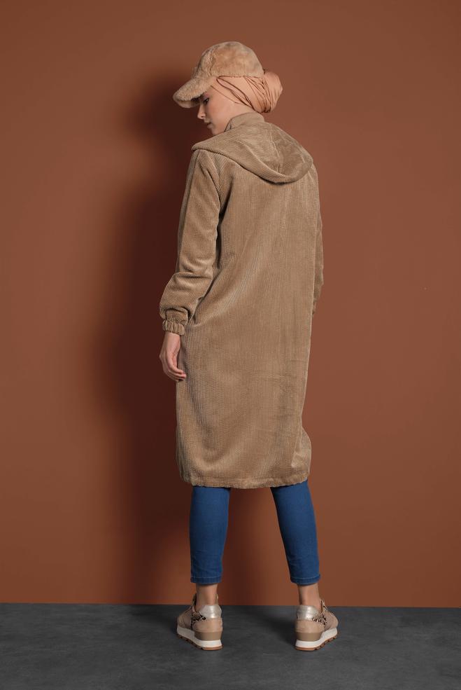 Vêtements hijab BRUN VESTE EN VELOURS CÔTELÉ À ZIPPÉ 40415  - ALVİNA