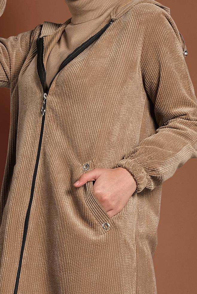 Vêtements hijab BRUN VESTE EN VELOURS CÔTELÉ À ZIPPÉ 40415  - ALVİNA