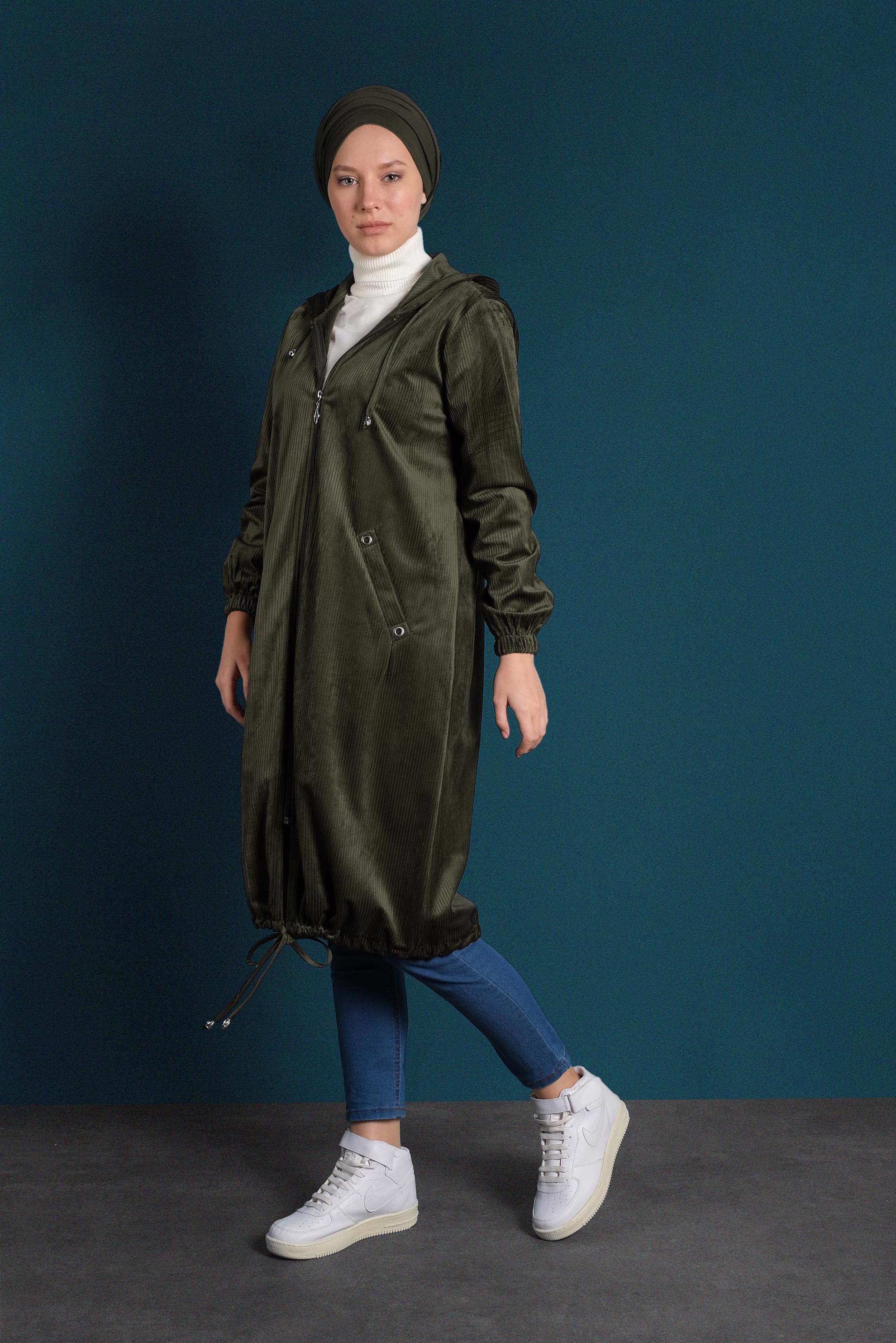 Hijab clothing KHAKI ZIPPED CORDUROY JACKET 40415 