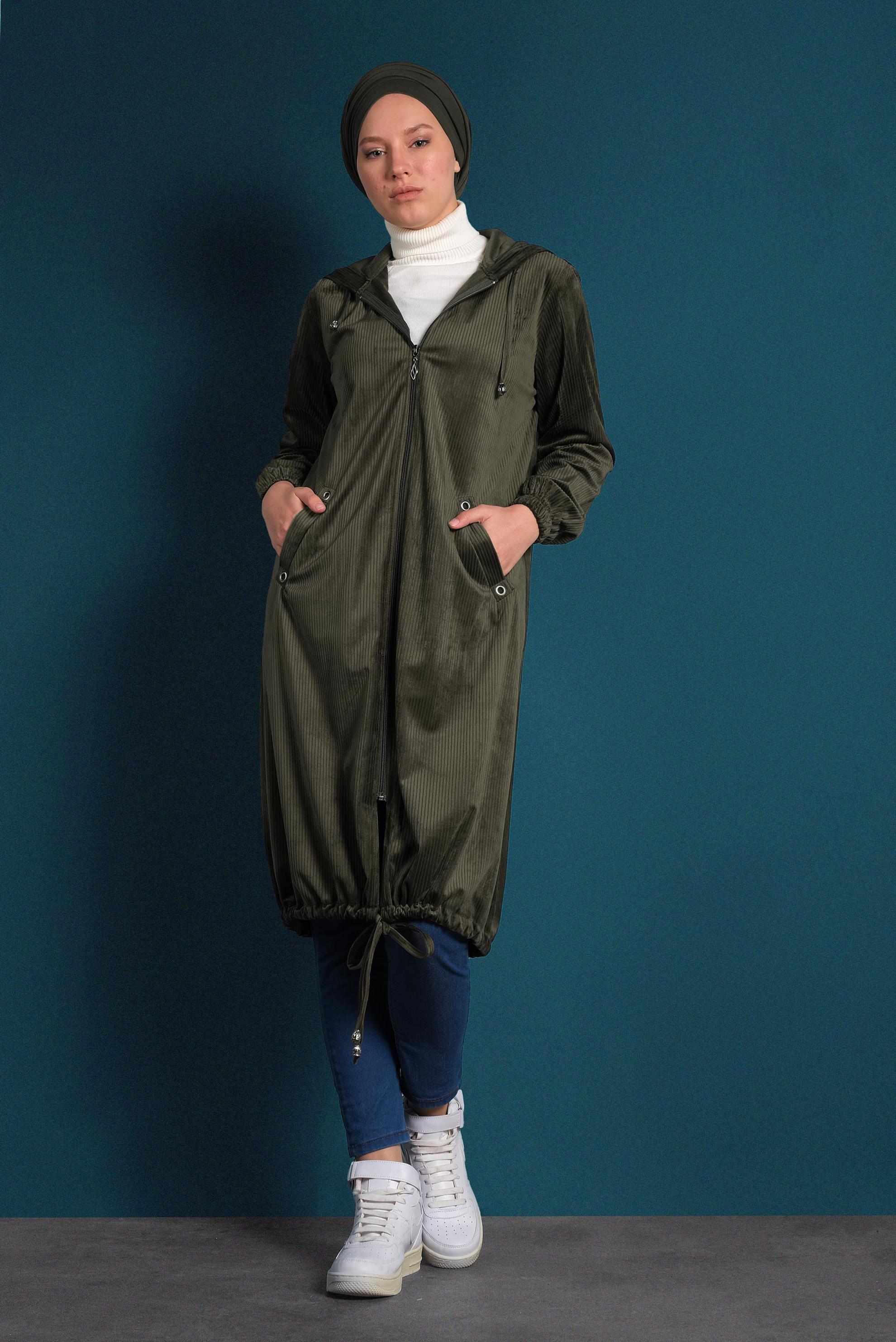 Hijab clothing KHAKI ZIPPED CORDUROY JACKET 40415 