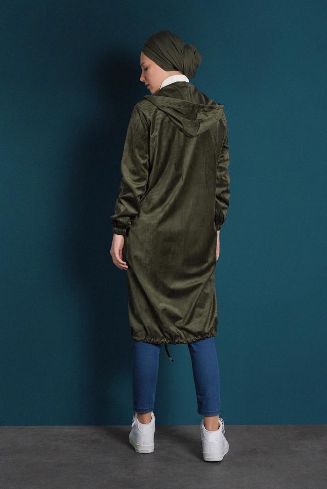 Vêtements hijab KAKI VESTE EN VELOURS CÔTELÉ À ZIPPÉ 40415  - ALVİNA