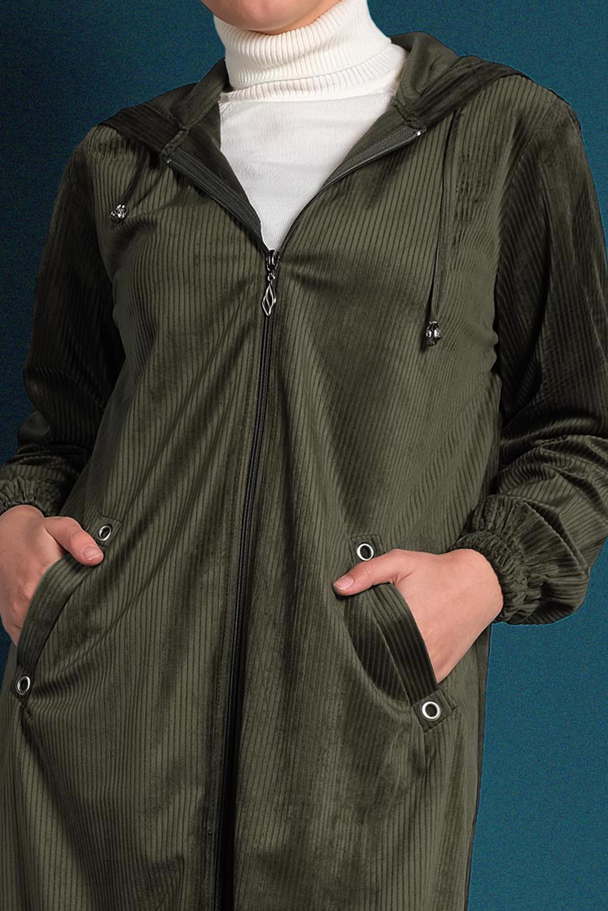 Hijab clothing KHAKI ZIPPED CORDUROY JACKET 40415 