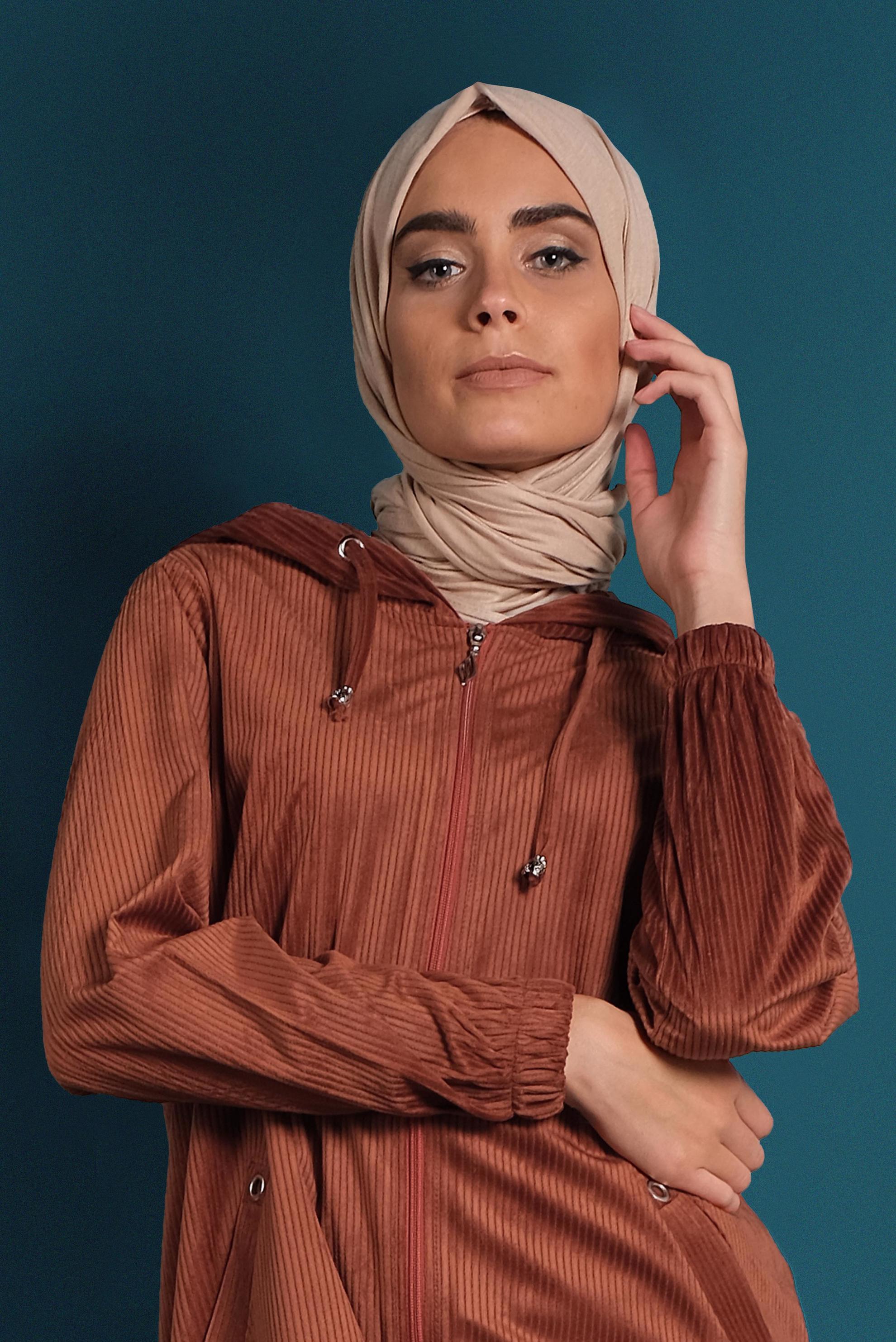 Tesettür giyim TURUNCU FERMUAR FİTİLLİ KADİFE GİY ÇIK 40415 