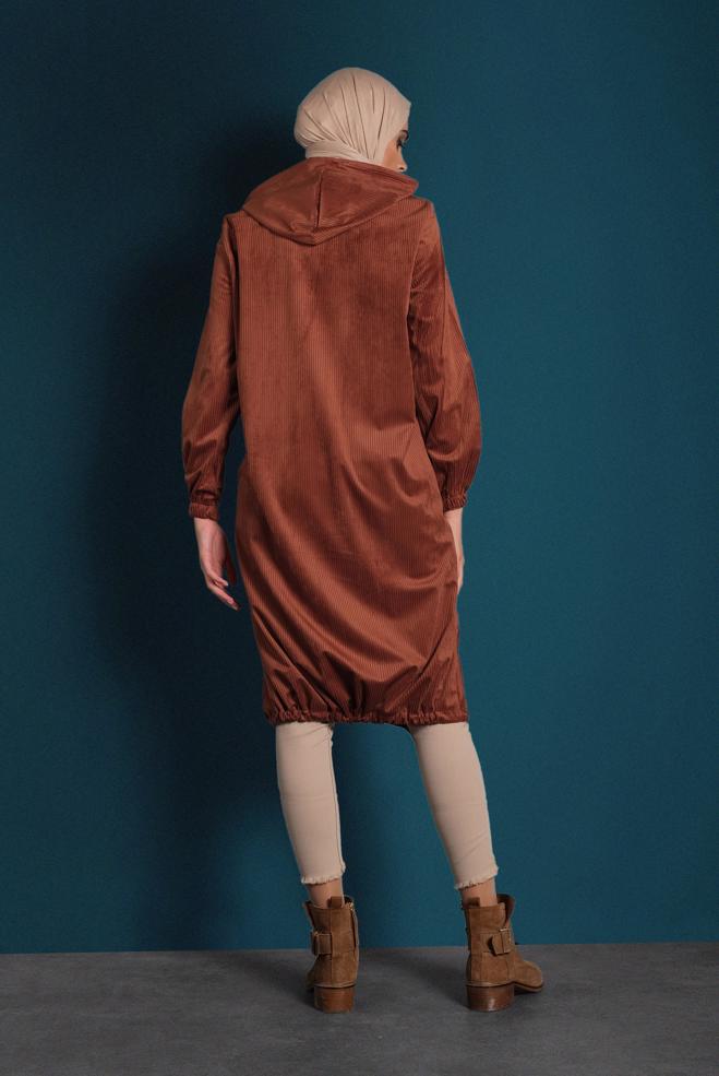 Vêtements hijab ORANGE VESTE EN VELOURS CÔTELÉ À ZIPPÉ 40415  - ALVİNA