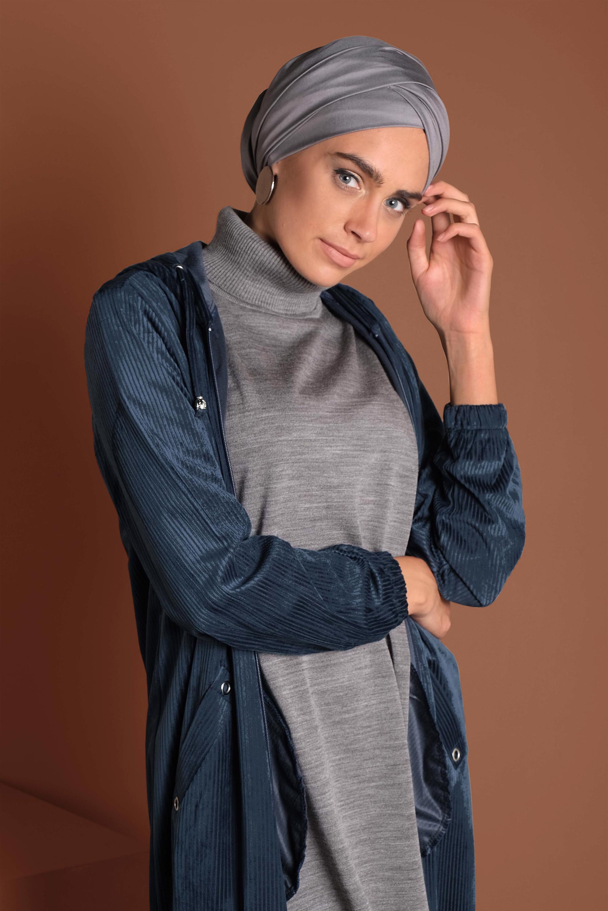 Tesettür giyim MAVİ FERMUAR FİTİLLİ KADİFE GİY ÇIK 40415 