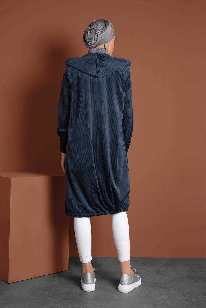 Vêtements hijab BLEU VESTE EN VELOURS CÔTELÉ À ZIPPÉ 40415  - ALVİNA