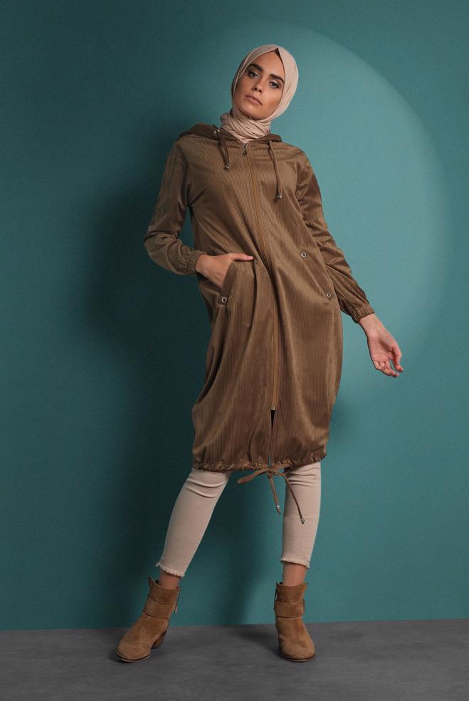 Vêtements hijab TABA VESTE EN VELOURS CÔTELÉ À ZIPPÉ 40415  - ALVİNA