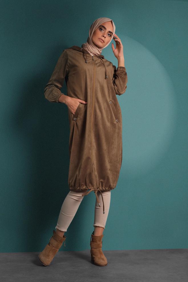 Vêtements hijab TABA VESTE EN VELOURS CÔTELÉ À ZIPPÉ 40415  - ALVİNA