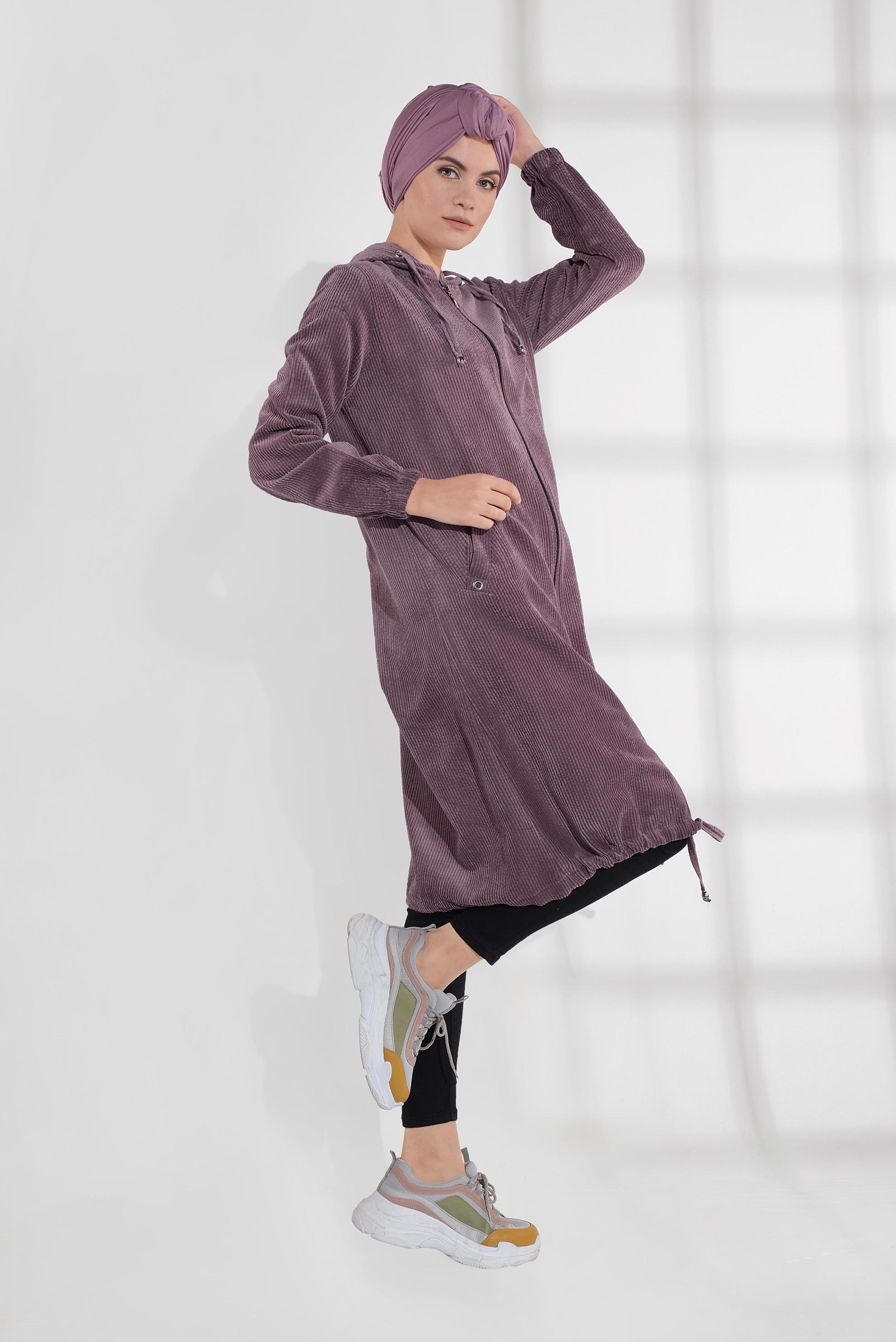 Tesettür giyim PEMBE FERMUAR FİTİLLİ KADİFE GİY ÇIK 40415 