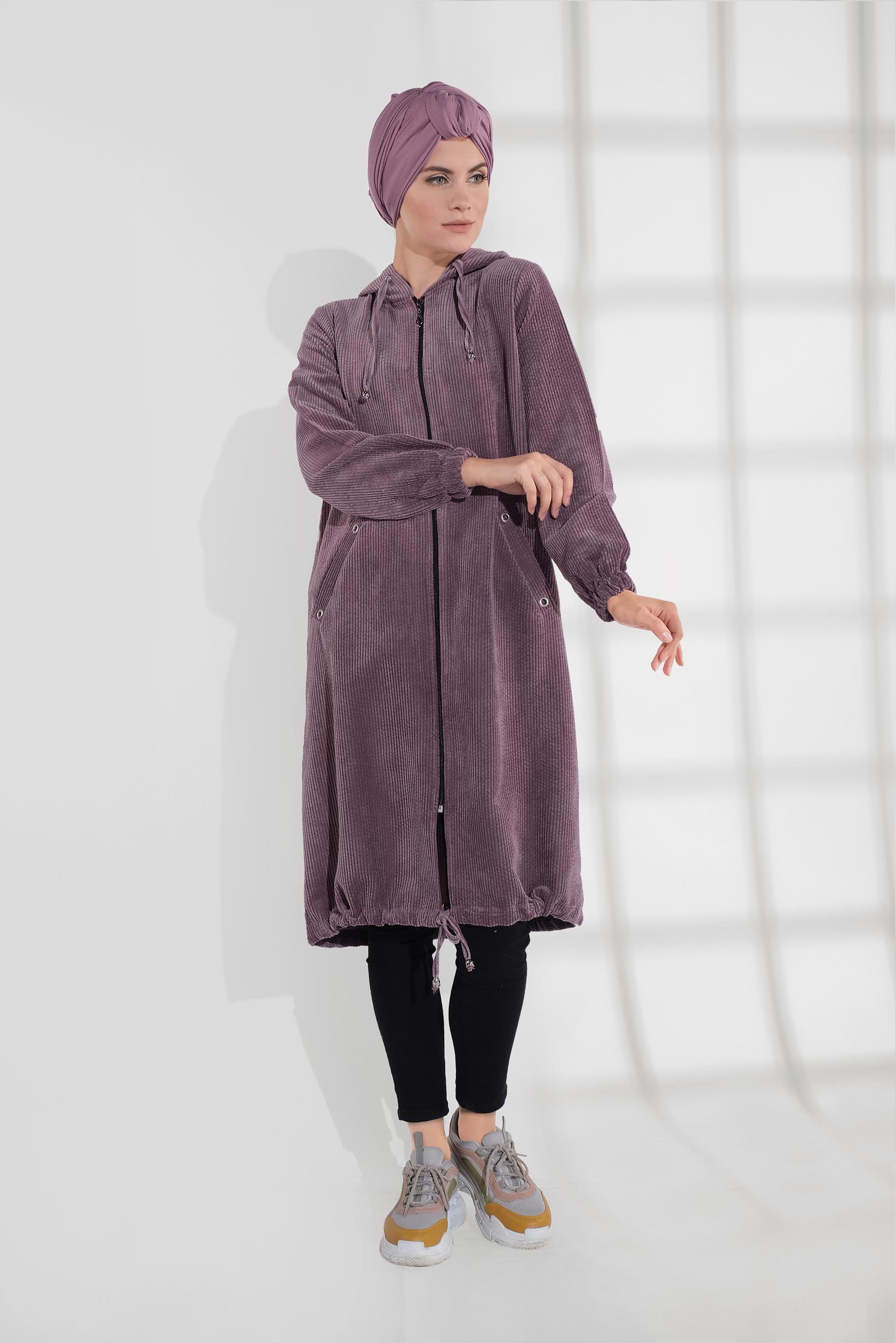 Tesettür giyim PEMBE FERMUAR FİTİLLİ KADİFE GİY ÇIK 40415 