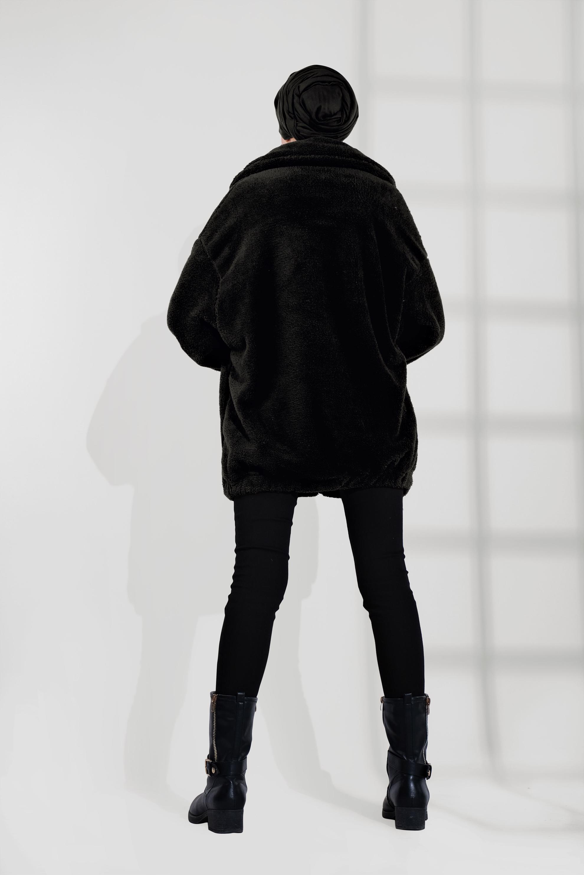 Tesettür giyim SİYAH FERMUARLI PELUŞ CEKET 40420