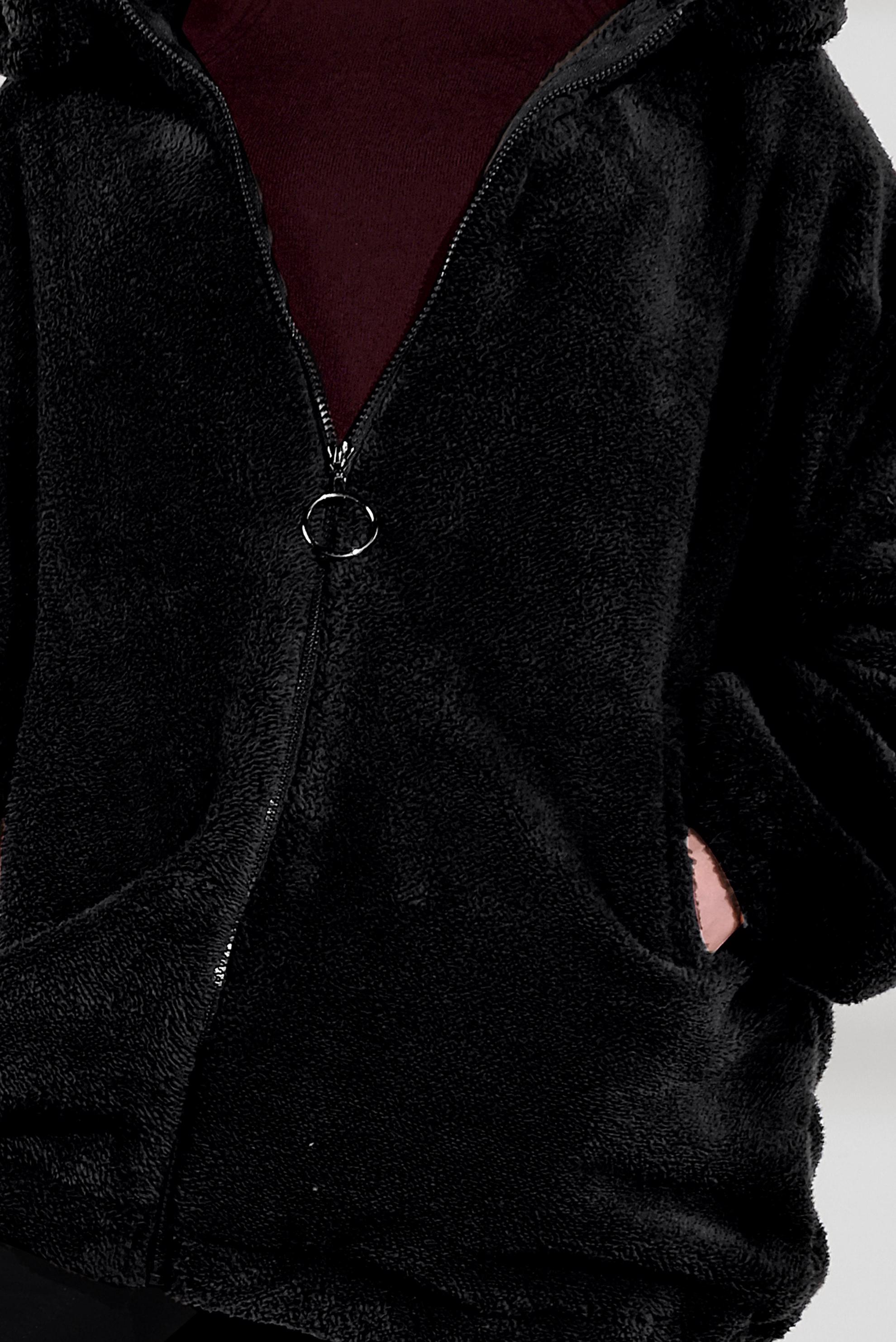 Tesettür giyim SİYAH FERMUARLI PELUŞ CEKET 40420