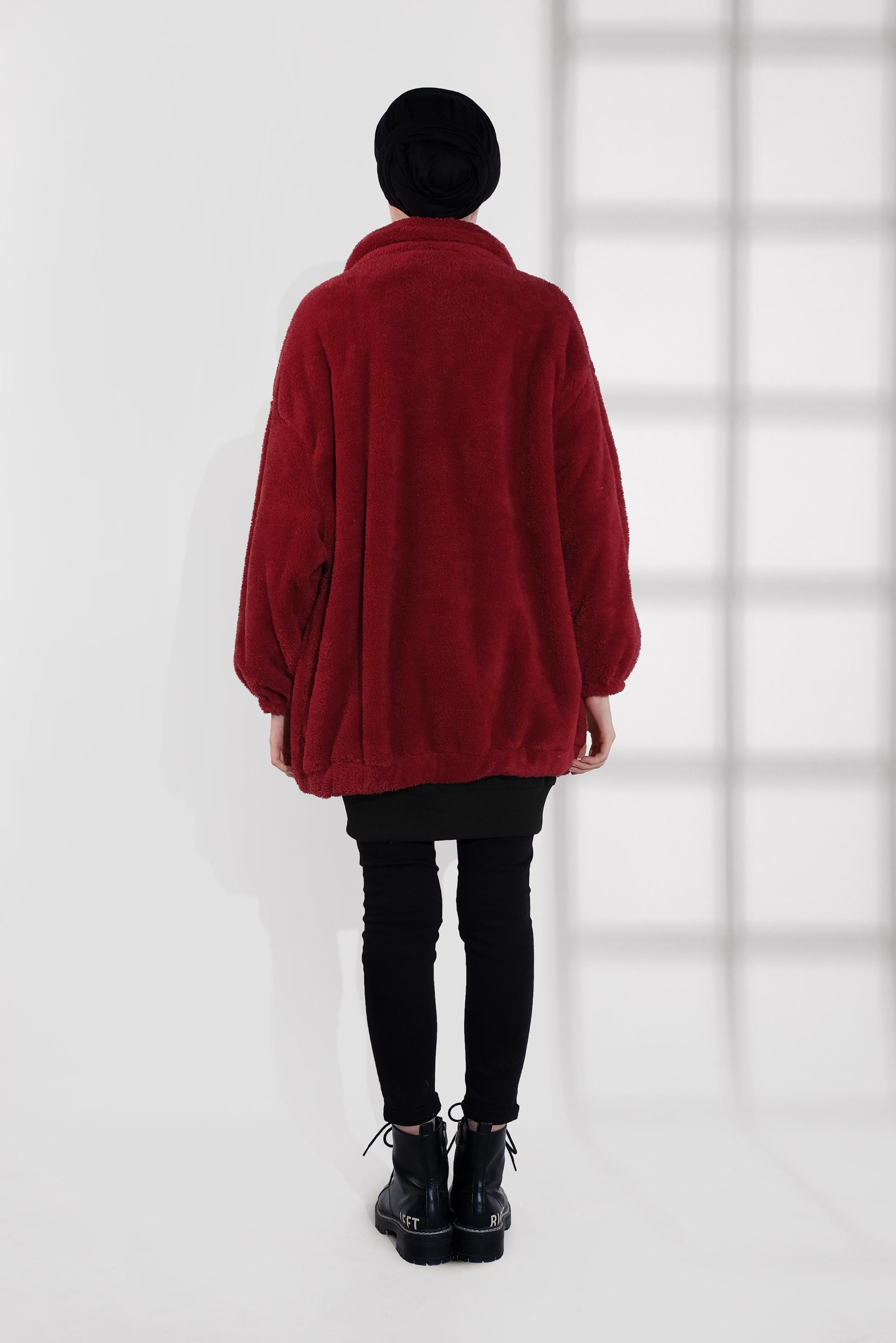 Tesettür giyim BORDO FERMUARLI PELUŞ CEKET 40420