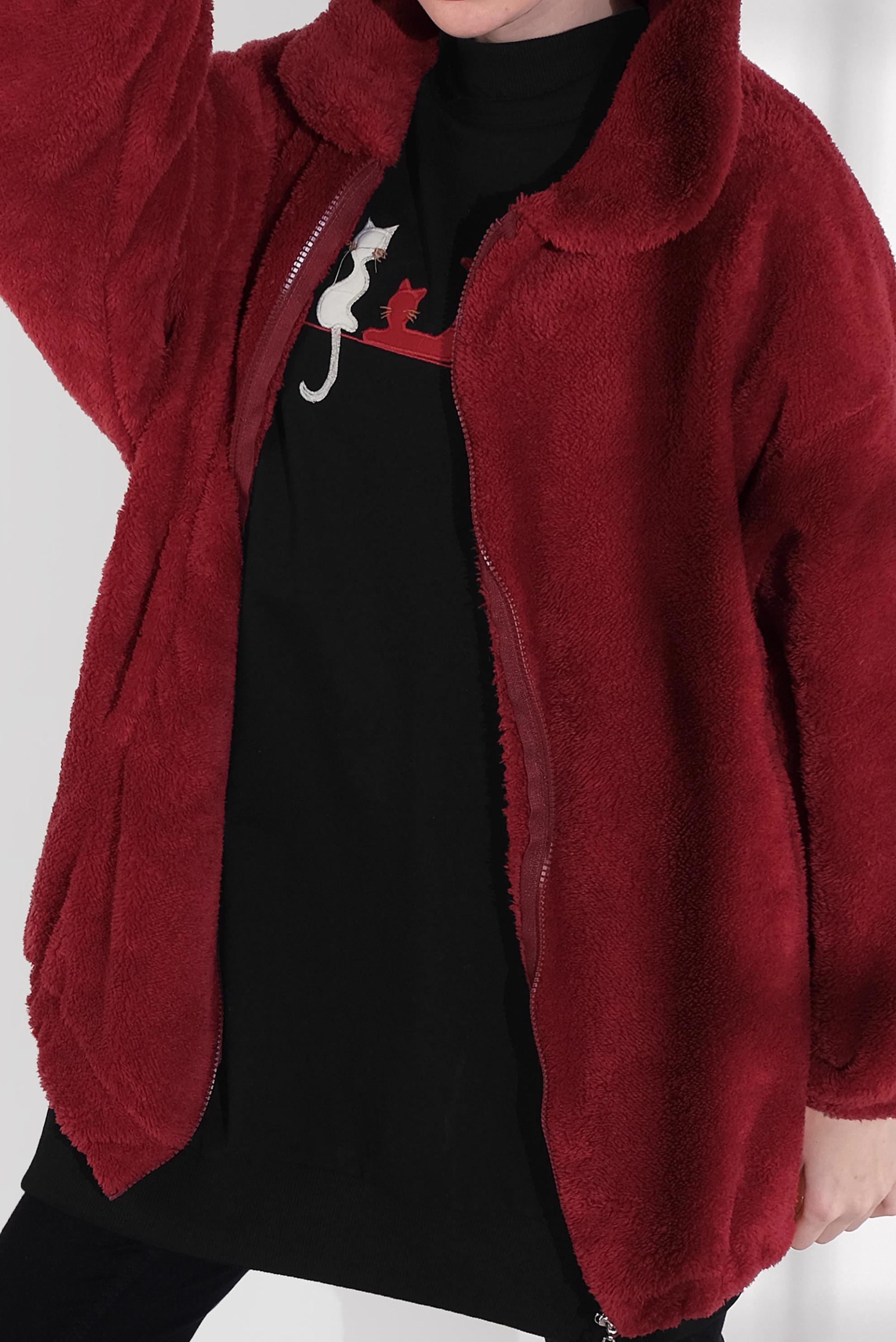 Tesettür giyim BORDO FERMUARLI PELUŞ CEKET 40420