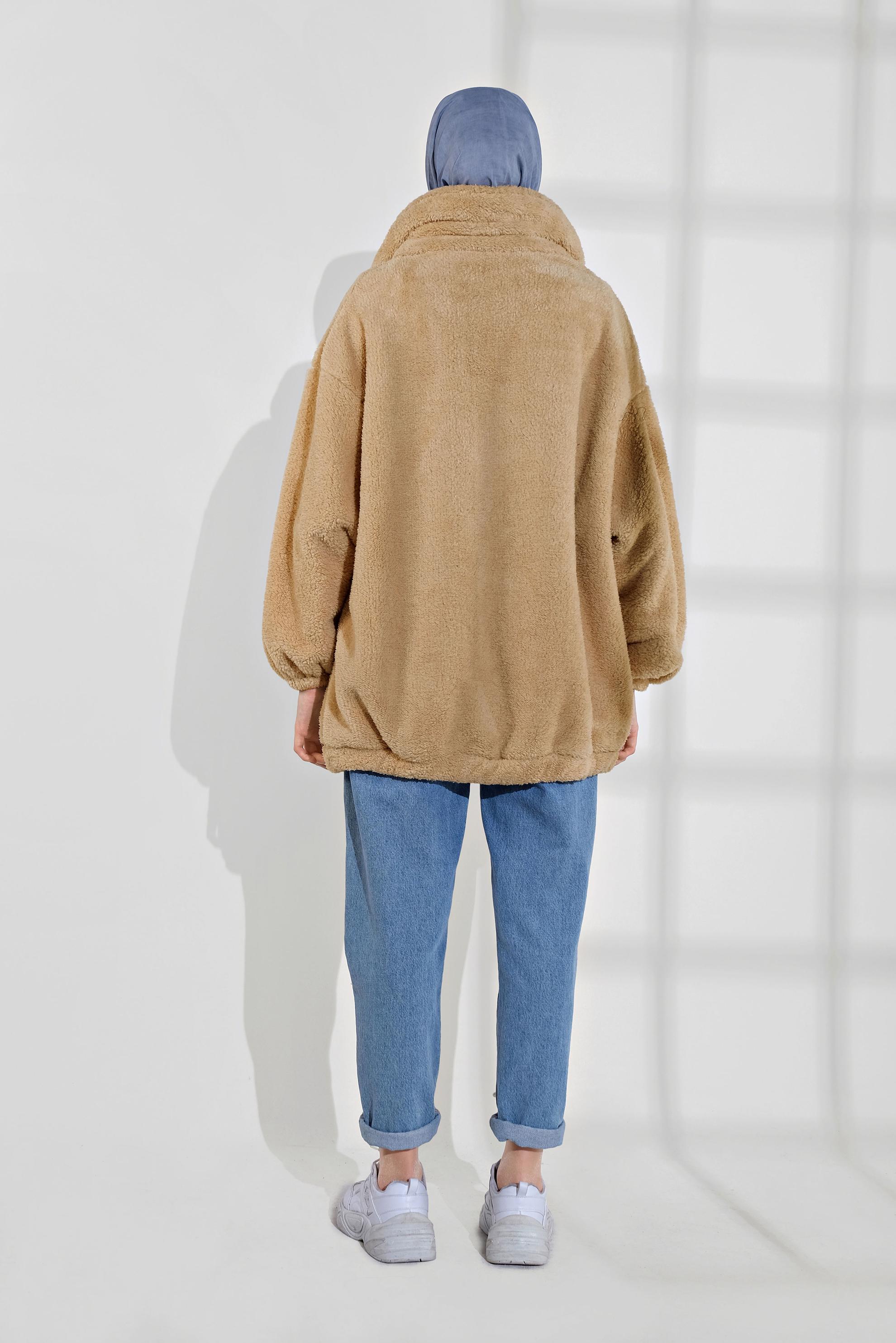 Tesettür giyim KAHVE FERMUARLI PELUŞ CEKET 40420