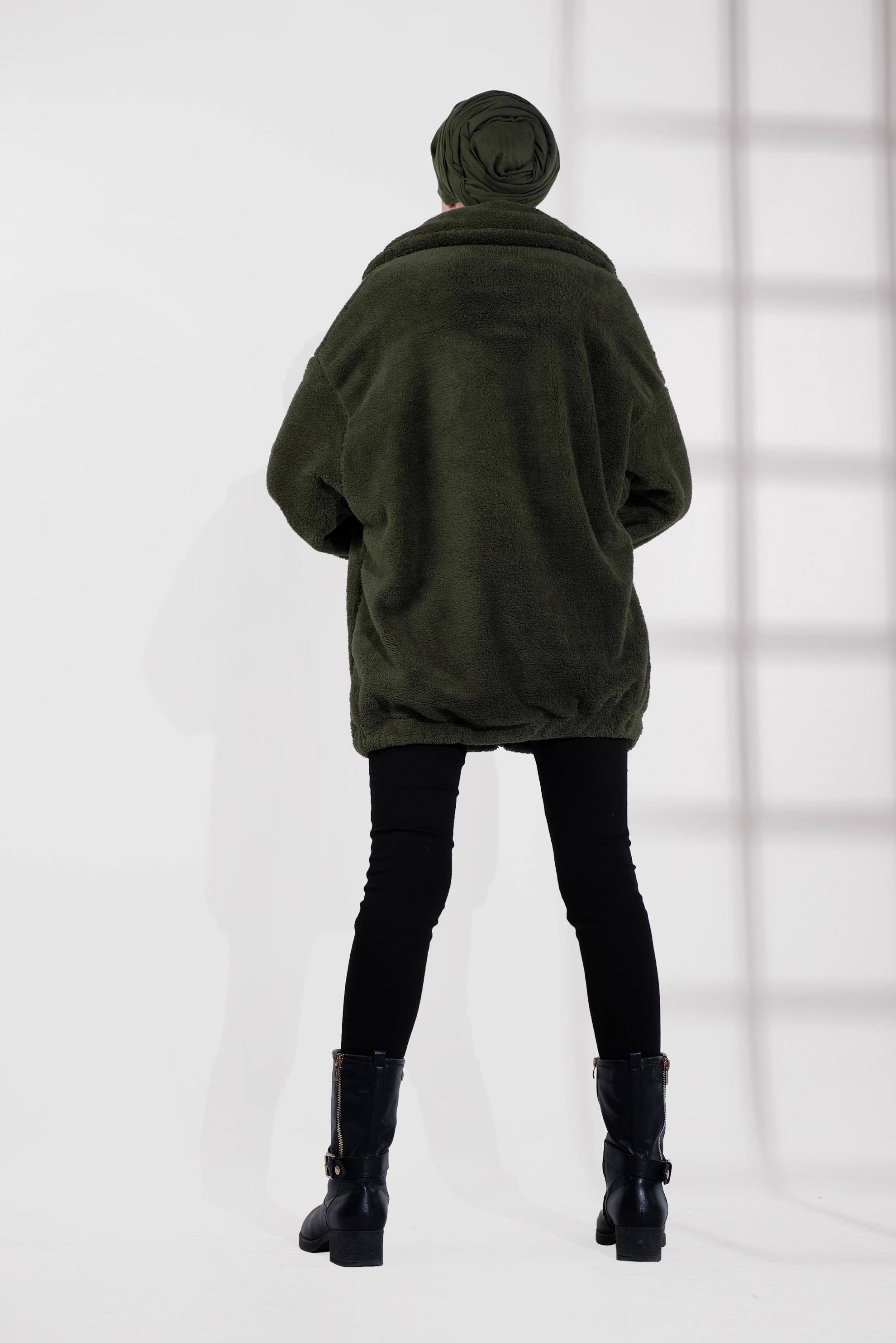 Tesettür giyim HAKİ FERMUARLI PELUŞ CEKET 40420