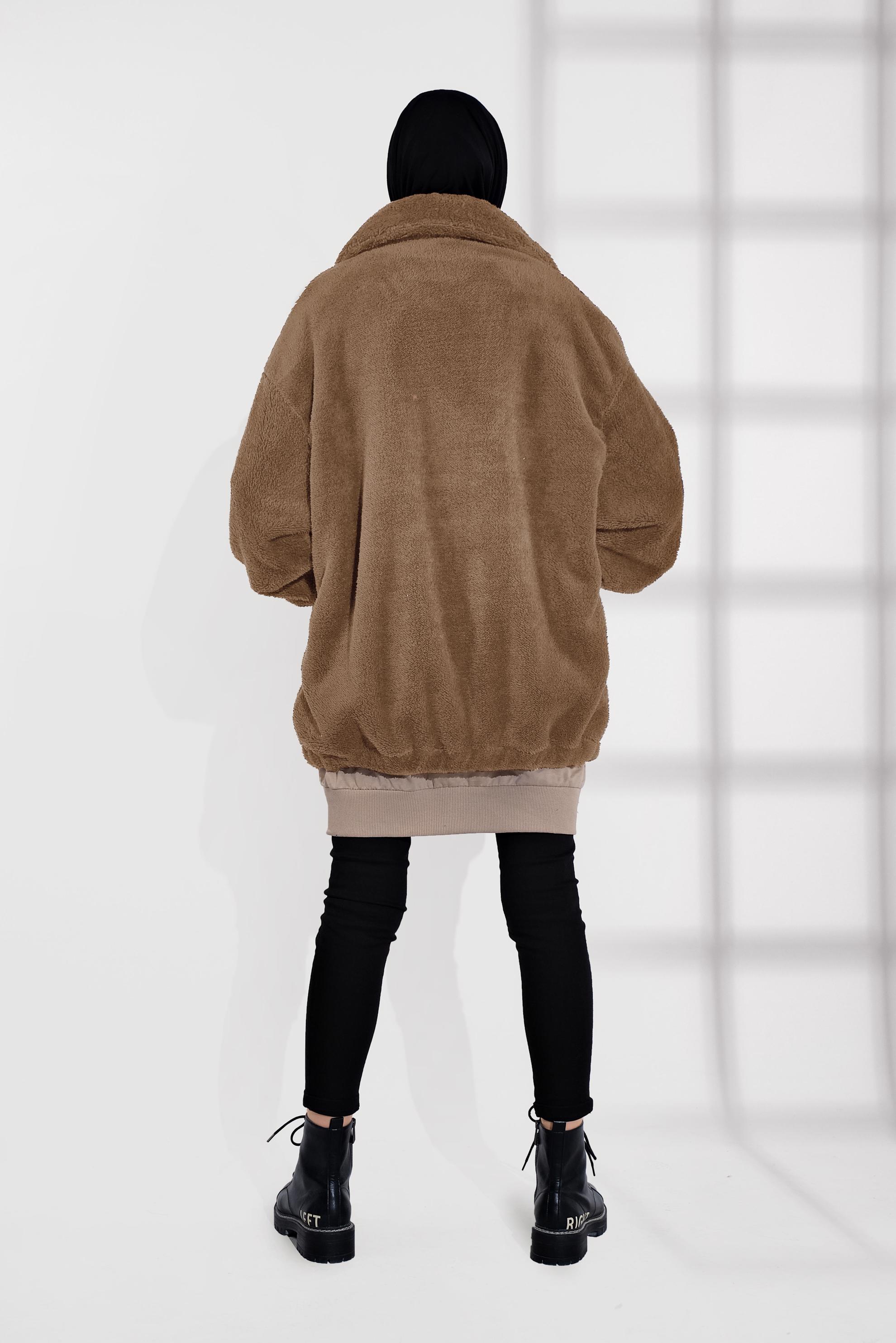 Tesettür giyim VİZON FERMUARLI PELUŞ CEKET 40420