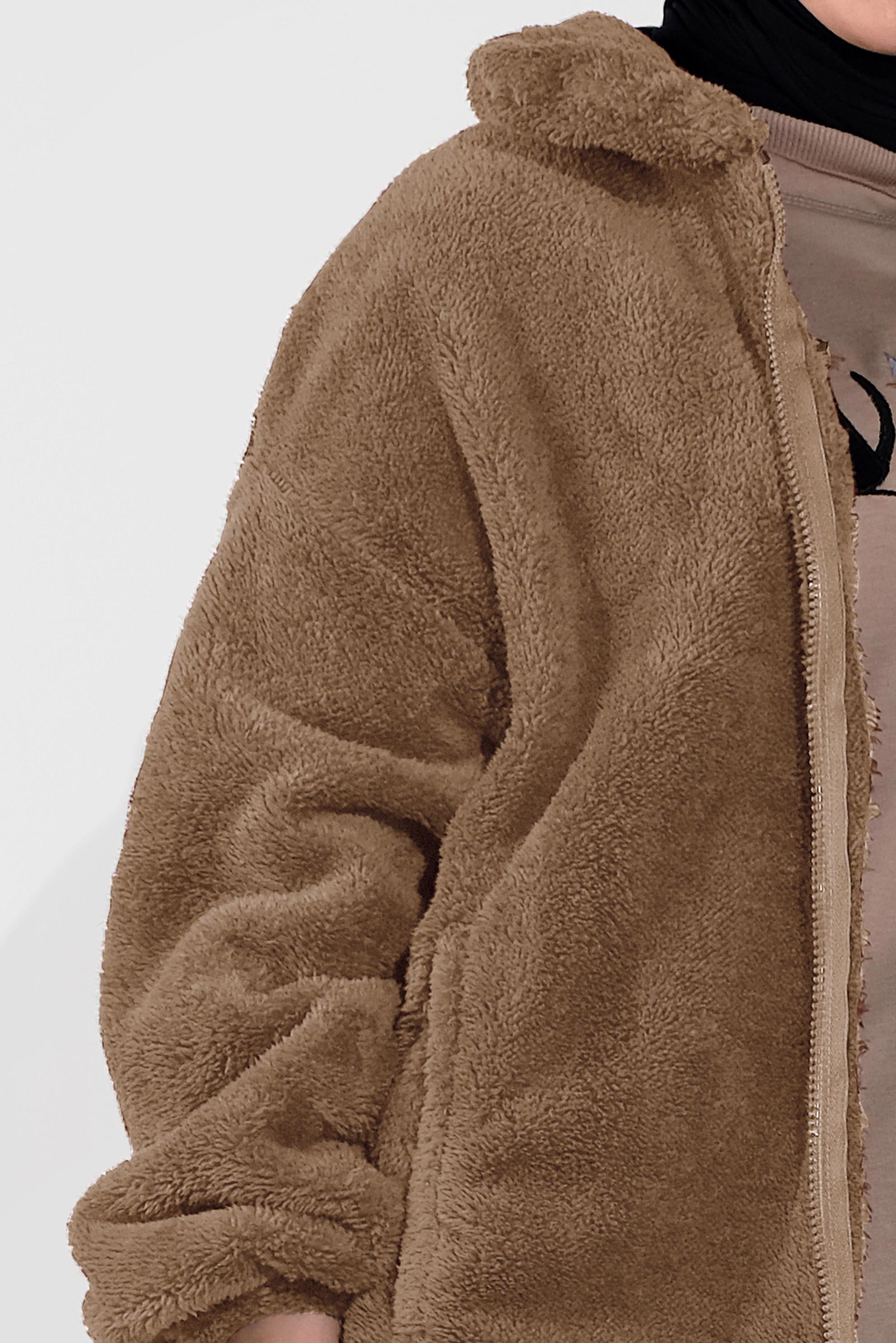 Tesettür giyim VİZON FERMUARLI PELUŞ CEKET 40420