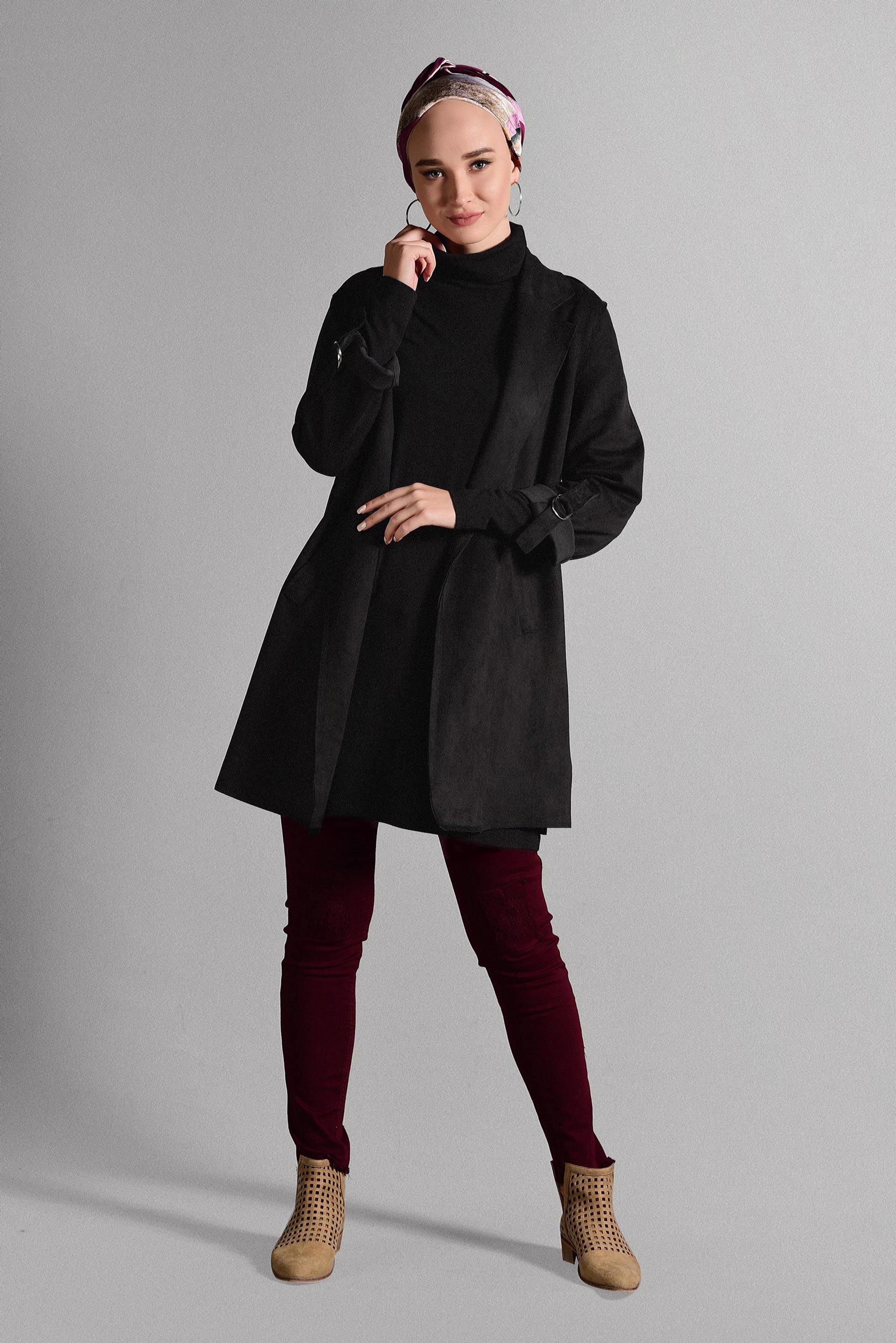 Tesettür giyim SİYAH CEP DETAYLI SÜET CEKET 4044