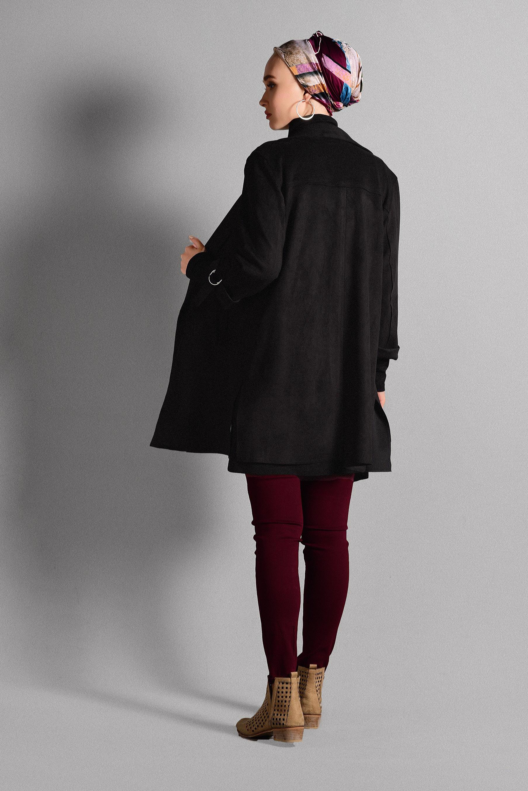 Tesettür giyim SİYAH CEP DETAYLI SÜET CEKET 4044