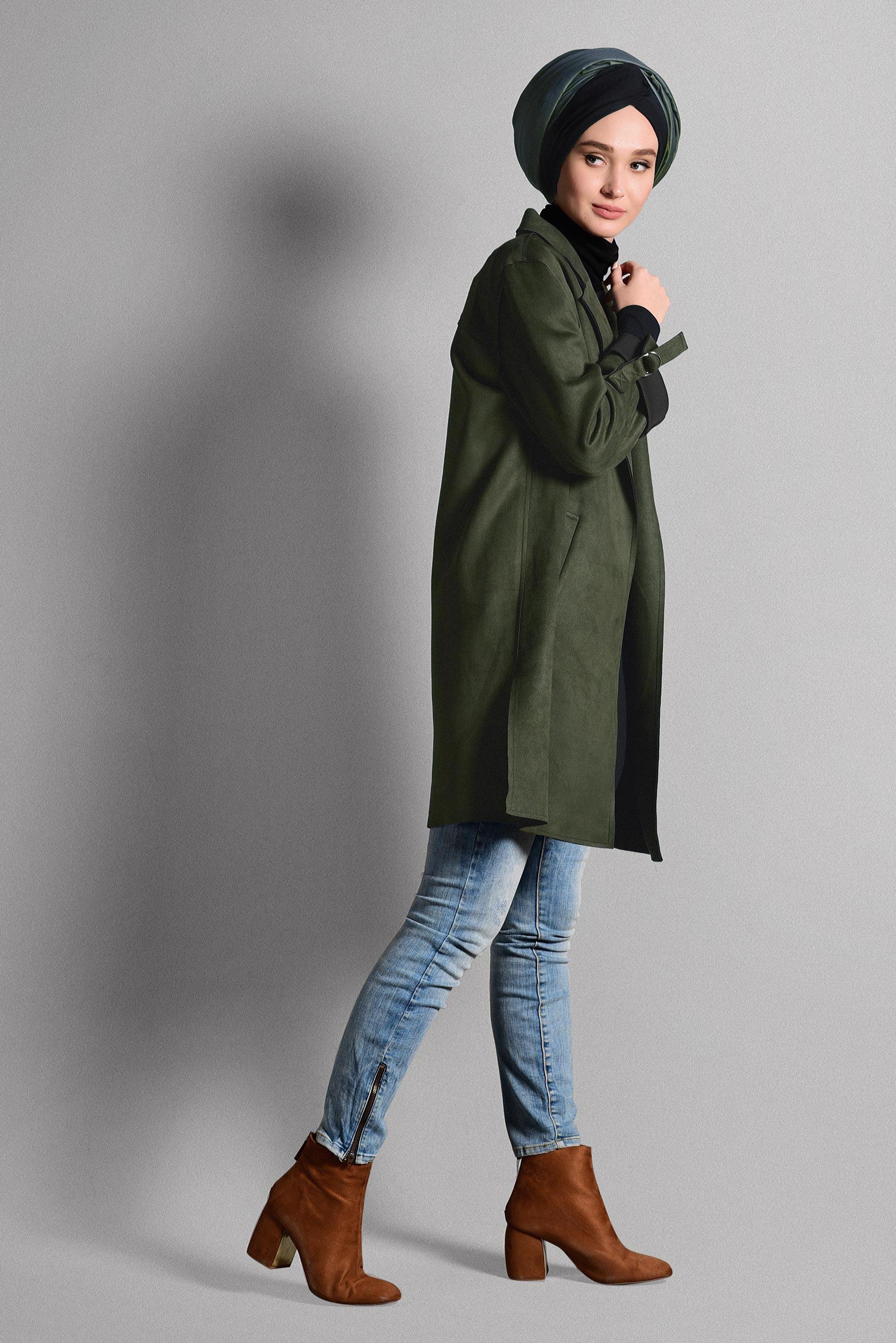 Tesettür giyim HAKİ CEP DETAYLI SÜET CEKET 4044