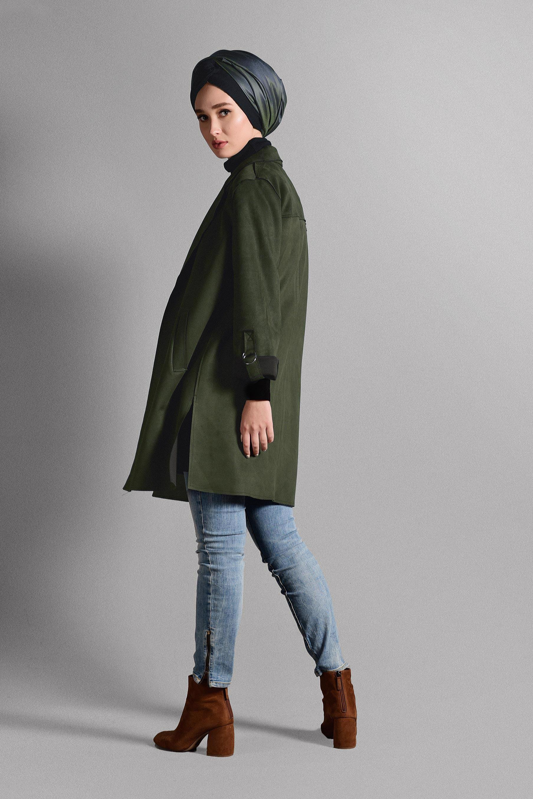 Tesettür giyim HAKİ CEP DETAYLI SÜET CEKET 4044