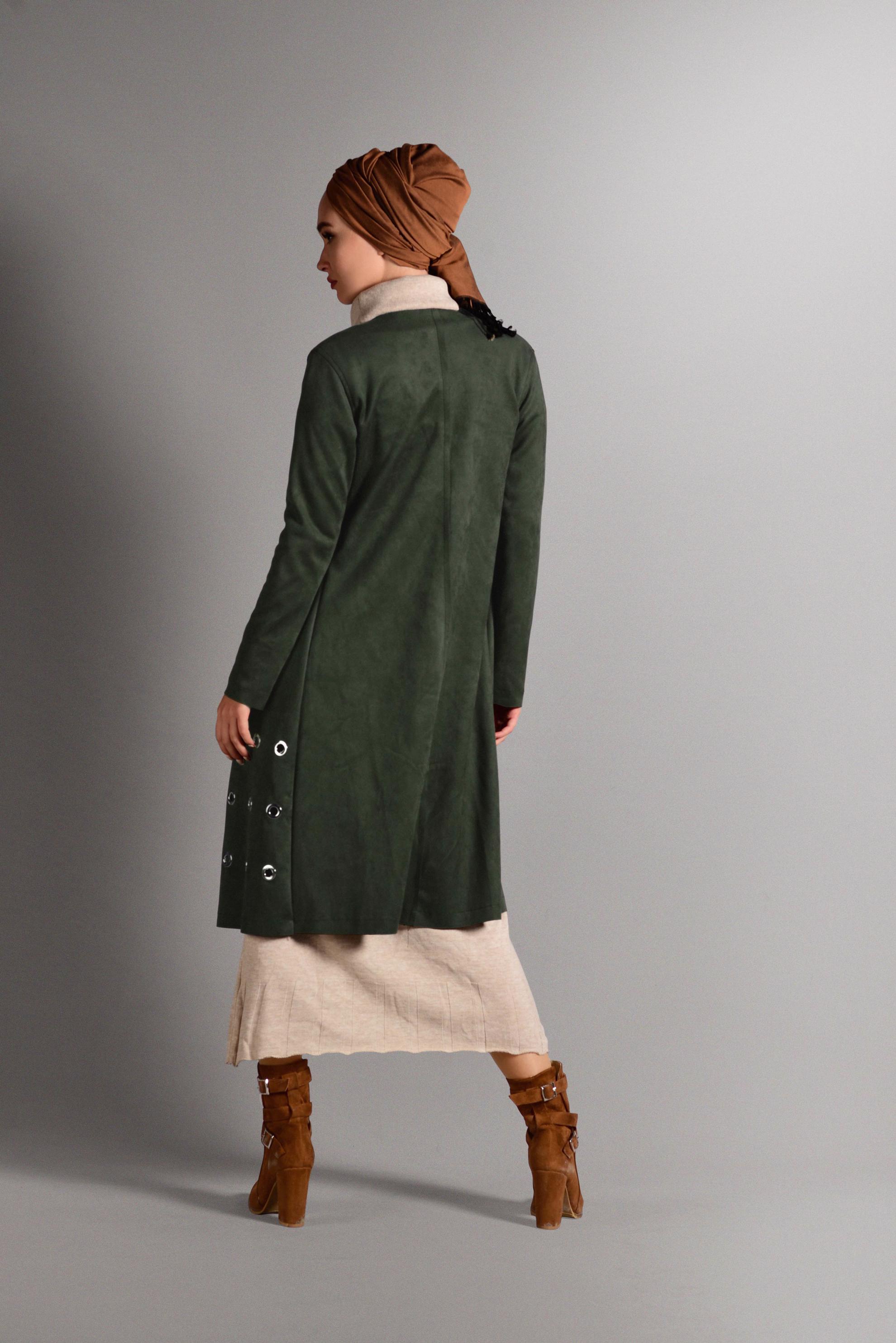 Tesettür giyim HAKİ KUŞGÖZÜ DETAYLI SÜET CEKET 4045