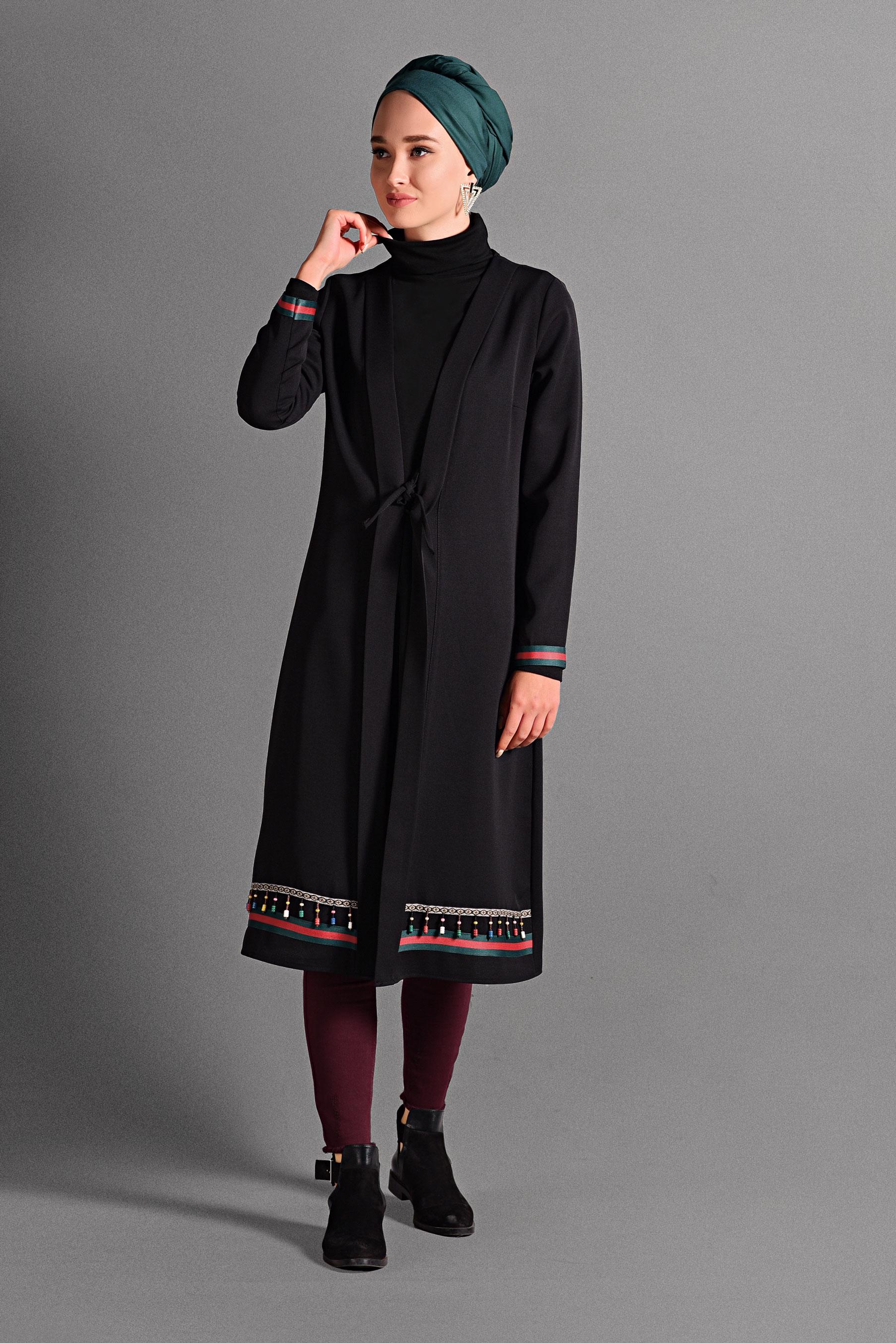 Tesettür giyim SİYAH BONCUK İŞLEMELİ CEKET 4046