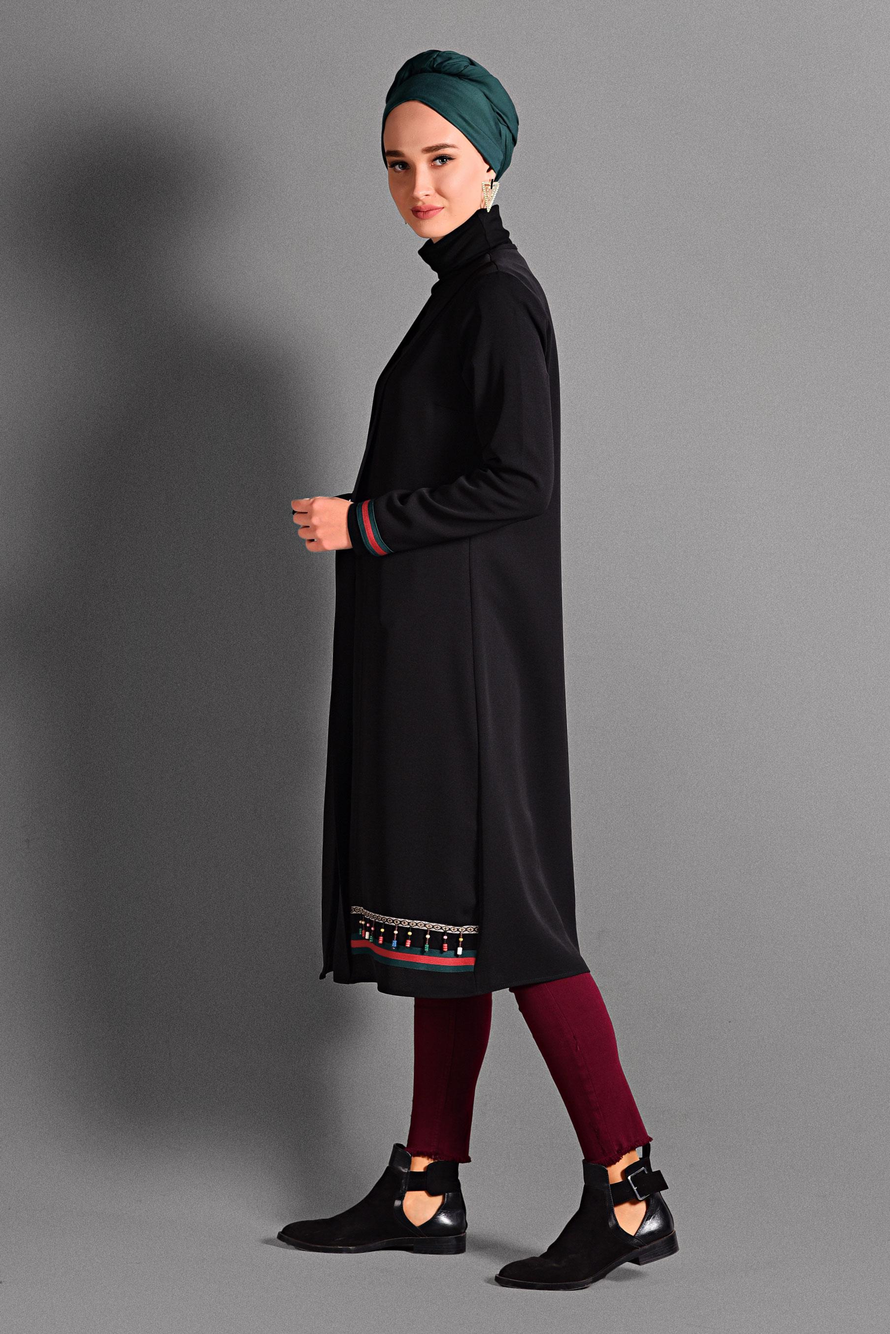 Tesettür giyim SİYAH BONCUK İŞLEMELİ CEKET 4046