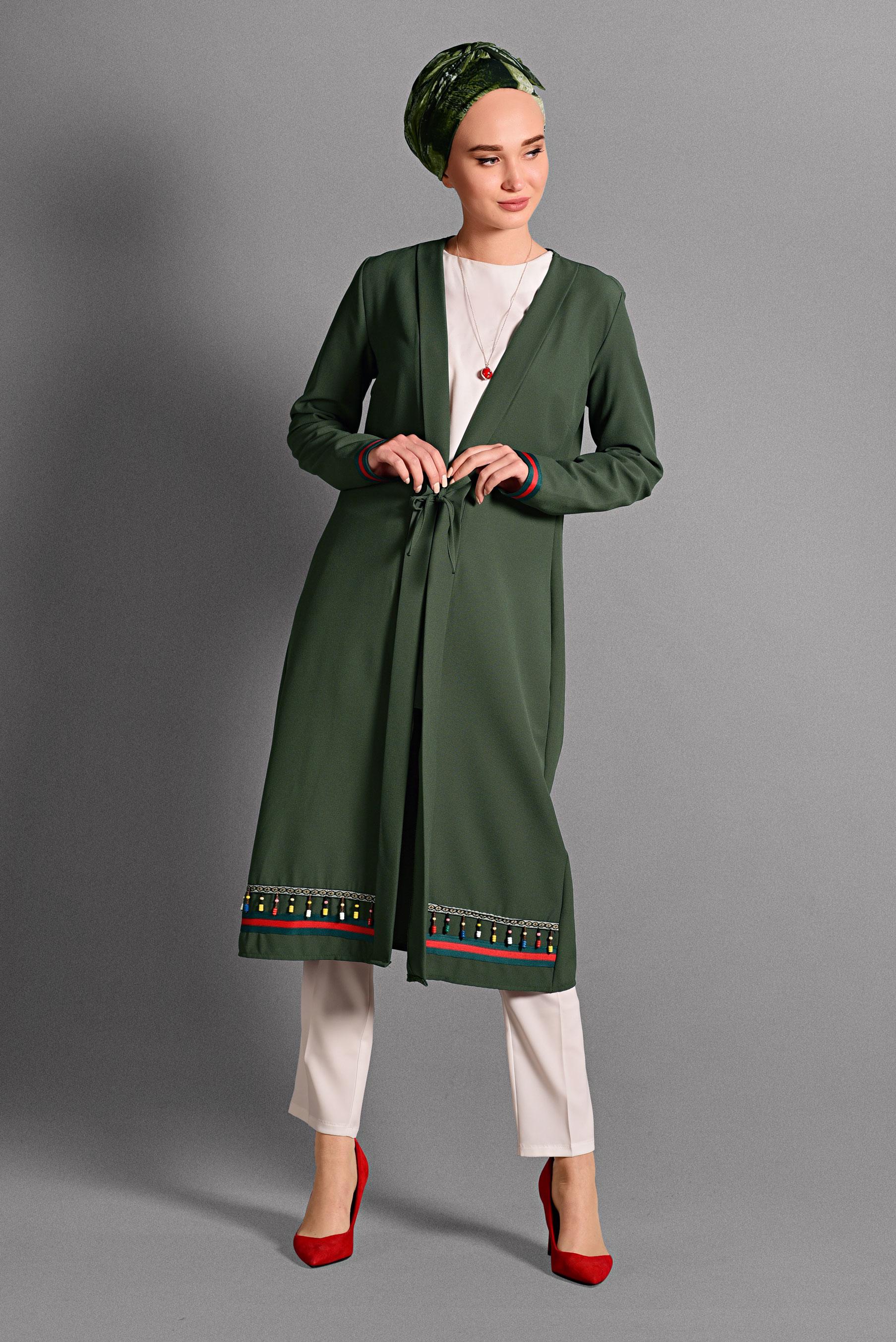 Hijab clothing KHAKI BEADED JACKET 4046