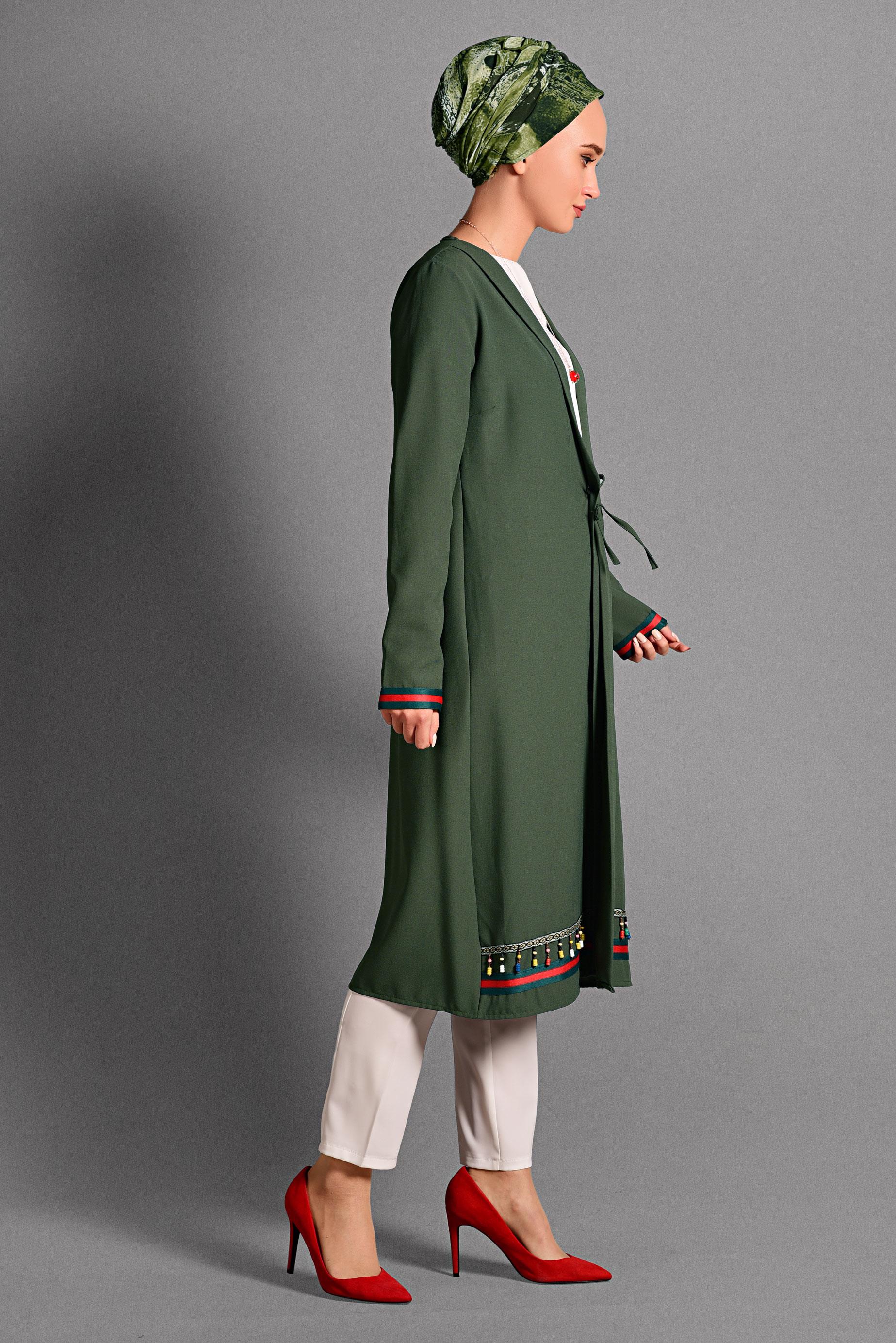 Hijab clothing KHAKI BEADED JACKET 4046