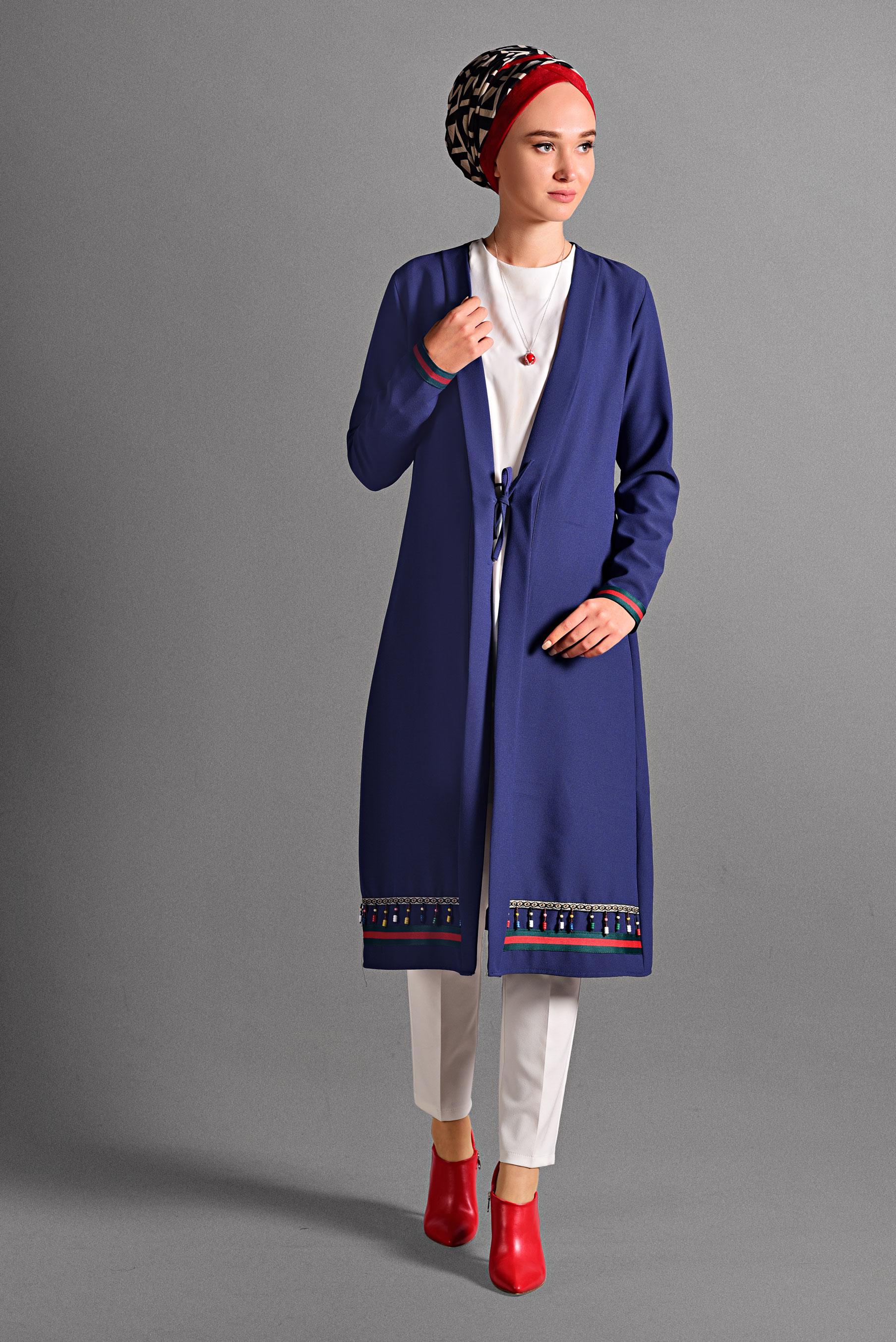 Tesettür giyim LACİVERT BONCUK İŞLEMELİ CEKET 4046