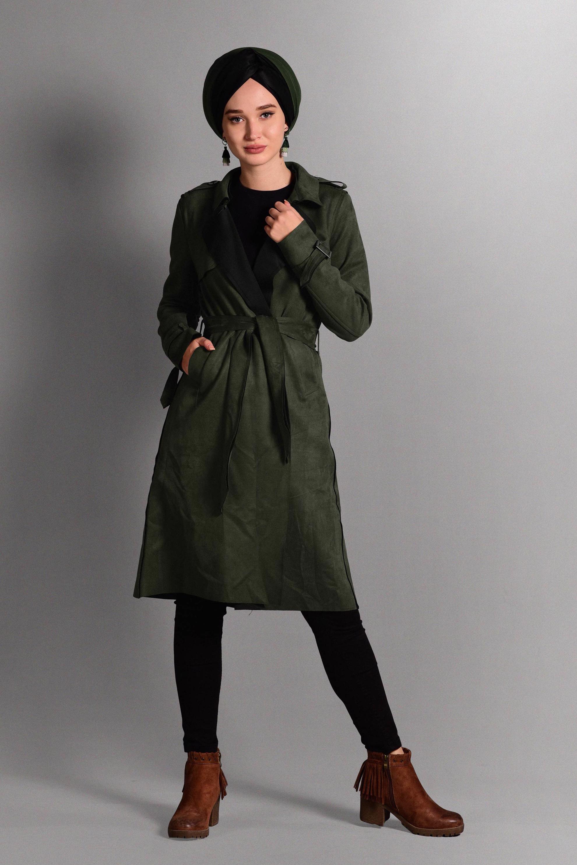 Tesettür giyim HAKİ KLASİK KESİM SÜET CEKET 4047